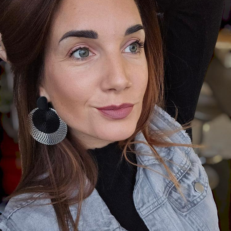 Boucles d’oreilles MAGGY légères, grand modèle noir et argenté - Créations Uniques - Créations Uniques