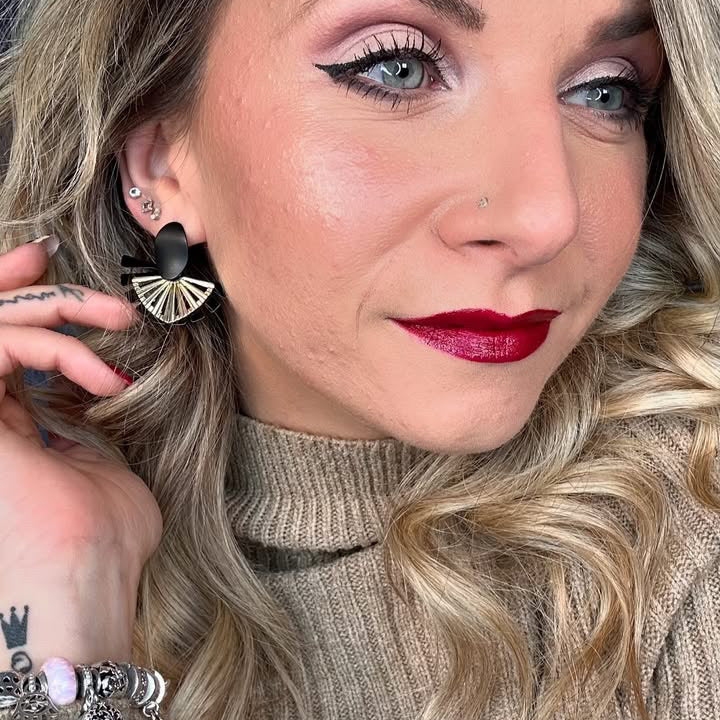 Boucles d’oreilles LALY éventails noirs et dorés superposés - Créations Uniques - Créations Uniques