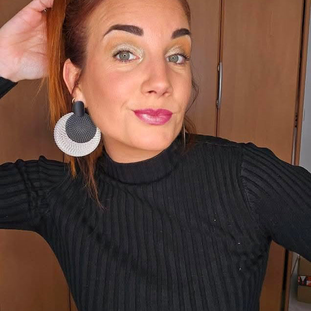 Boucles d’oreilles MAGGY légères, grand modèle noir et argenté - Créations Uniques - Créations Uniques