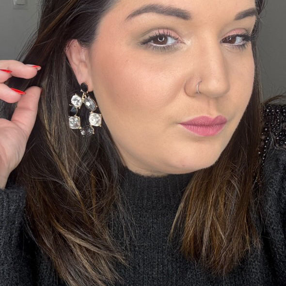 Boucles d’oreilles VALERIANNE style brillant noir et blanc - Créations Uniques