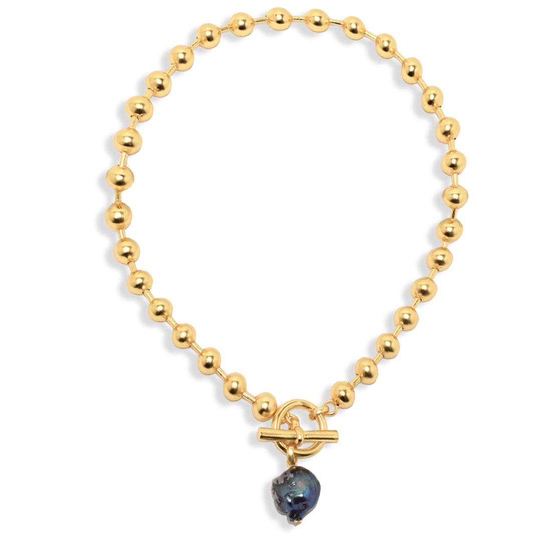 N73520 Collier chaîne perlée perle paon - Karine Sultan - Créations Uniques