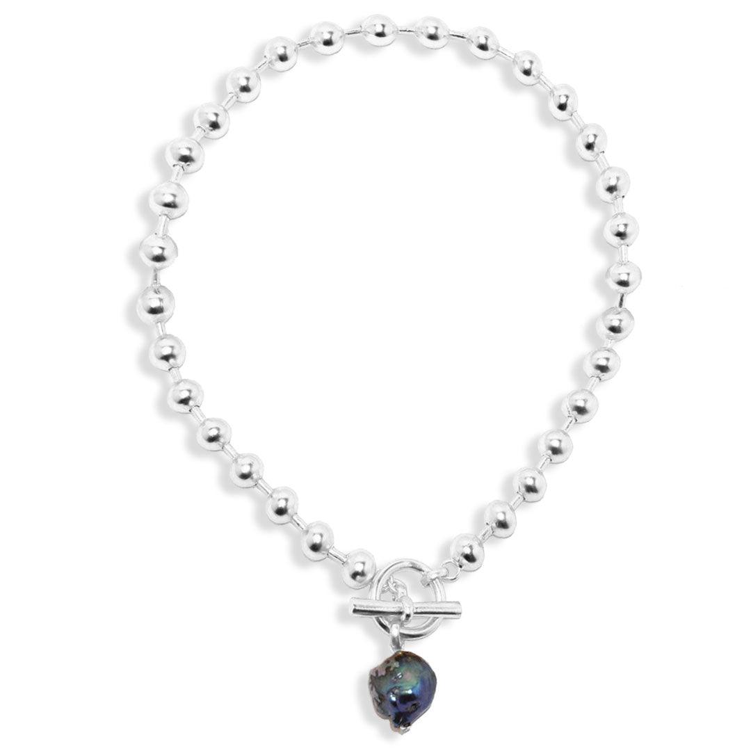 N73520 Collier chaîne perlée perle paon - Karine Sultan - Créations Uniques