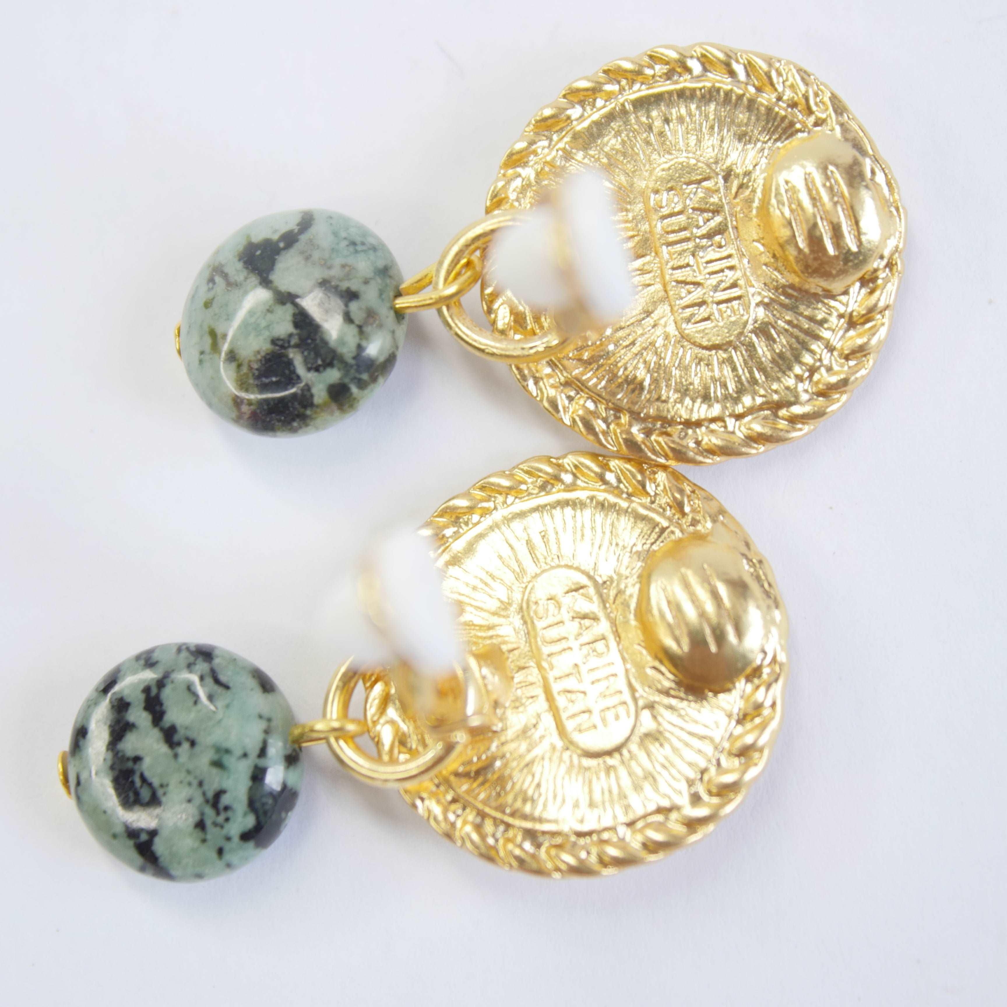 E71647 Boucles d'oreilles clips abeille jaspe africaine - Karine Sultan - Créations Uniques