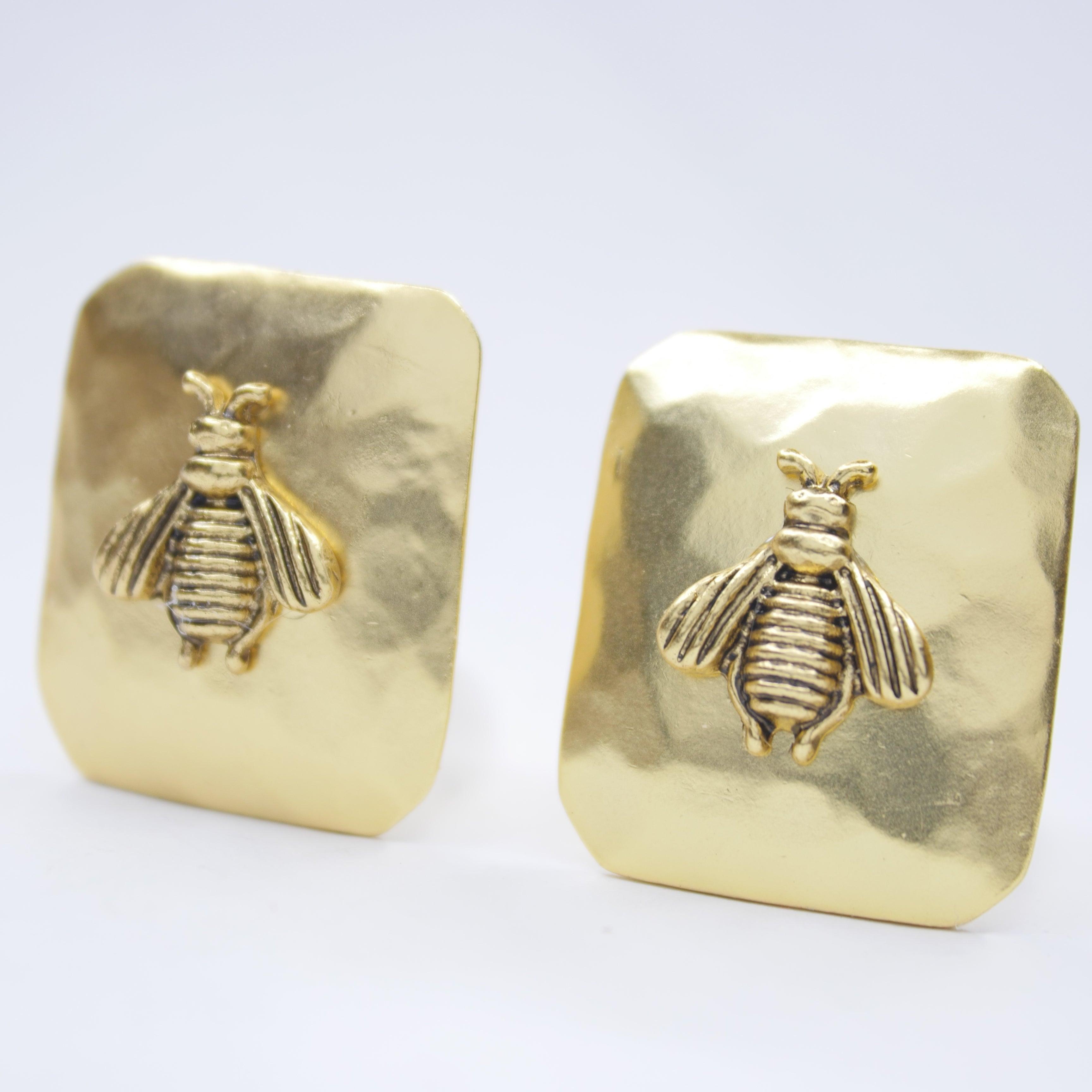 E75529 Boucles d'oreilles clips carrées Bourdon - Karine Sultan - Créations Uniques