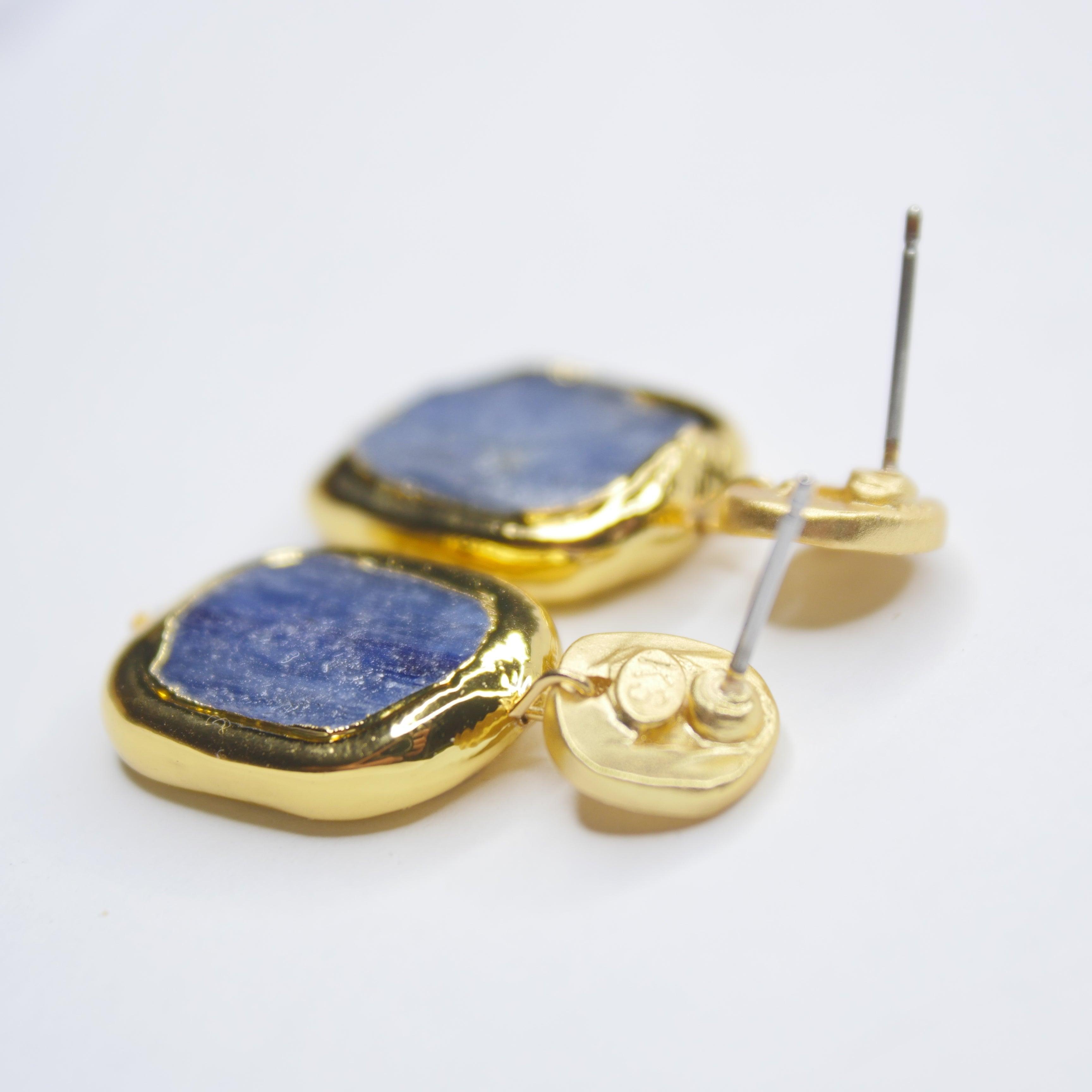 E75532 Boucles d'oreilles pendantes pièce de cyanite - Karine Sultan - Créations Uniques