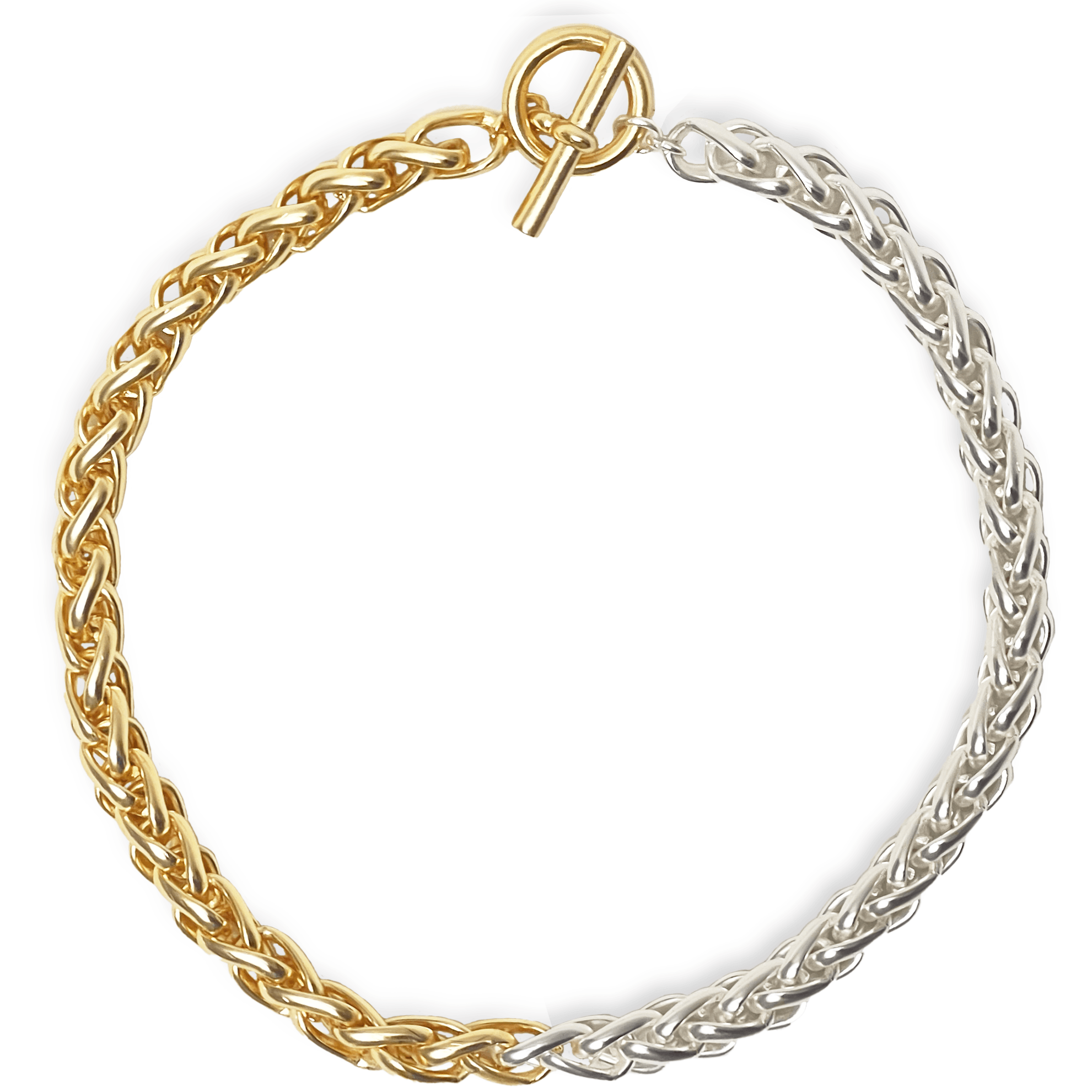 N60088 Collier chaîne maillons tressés métaux mixtes - Karine Sultan - Créations Uniques