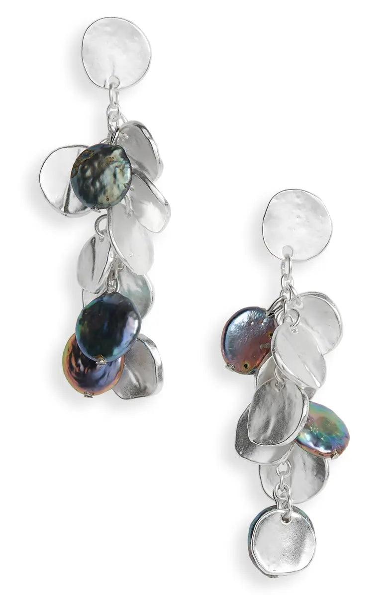 E72509 Boucles d'oreilles lustre pièce et perles de paon - Karine Sultan - Créations Uniques