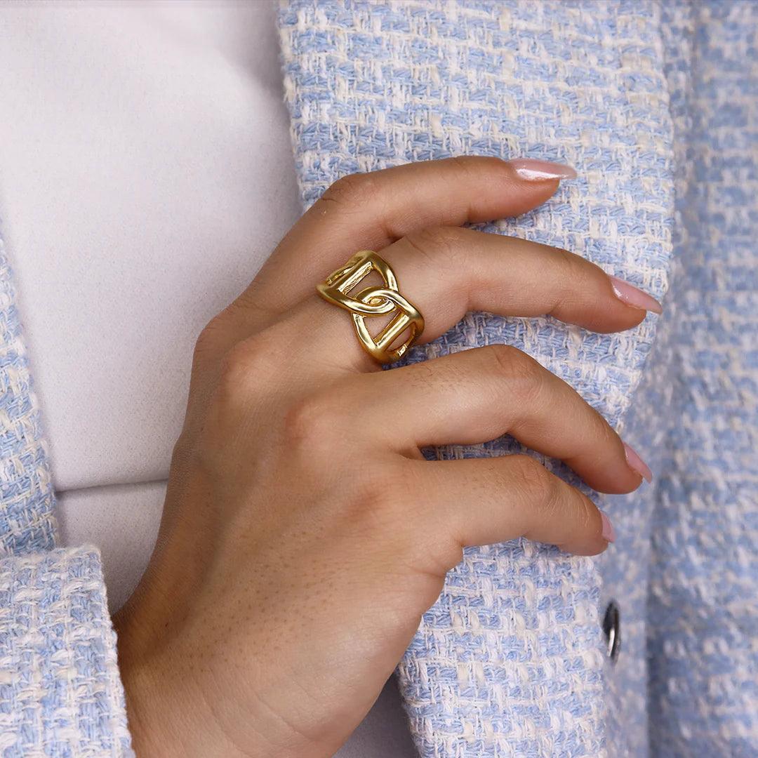 R71018 Bague bandeau rigide maillons oversize - Karine Sultan - Créations Uniques