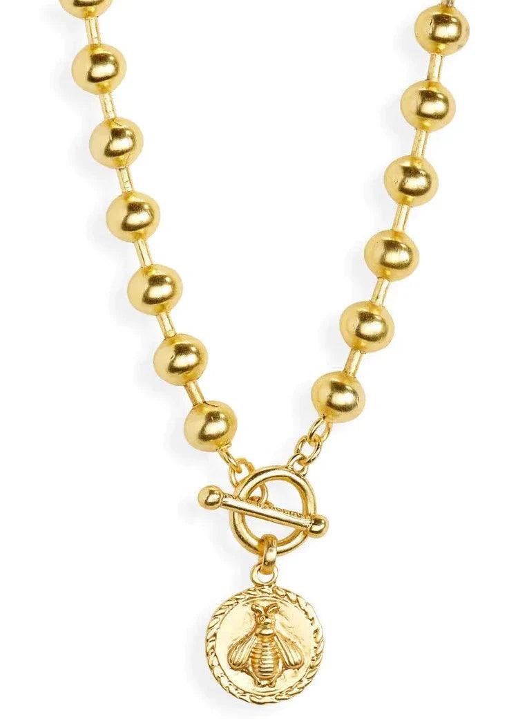 N71725 Collier de perles avec pendentif abeille - Karine Sultan - Créations Uniques