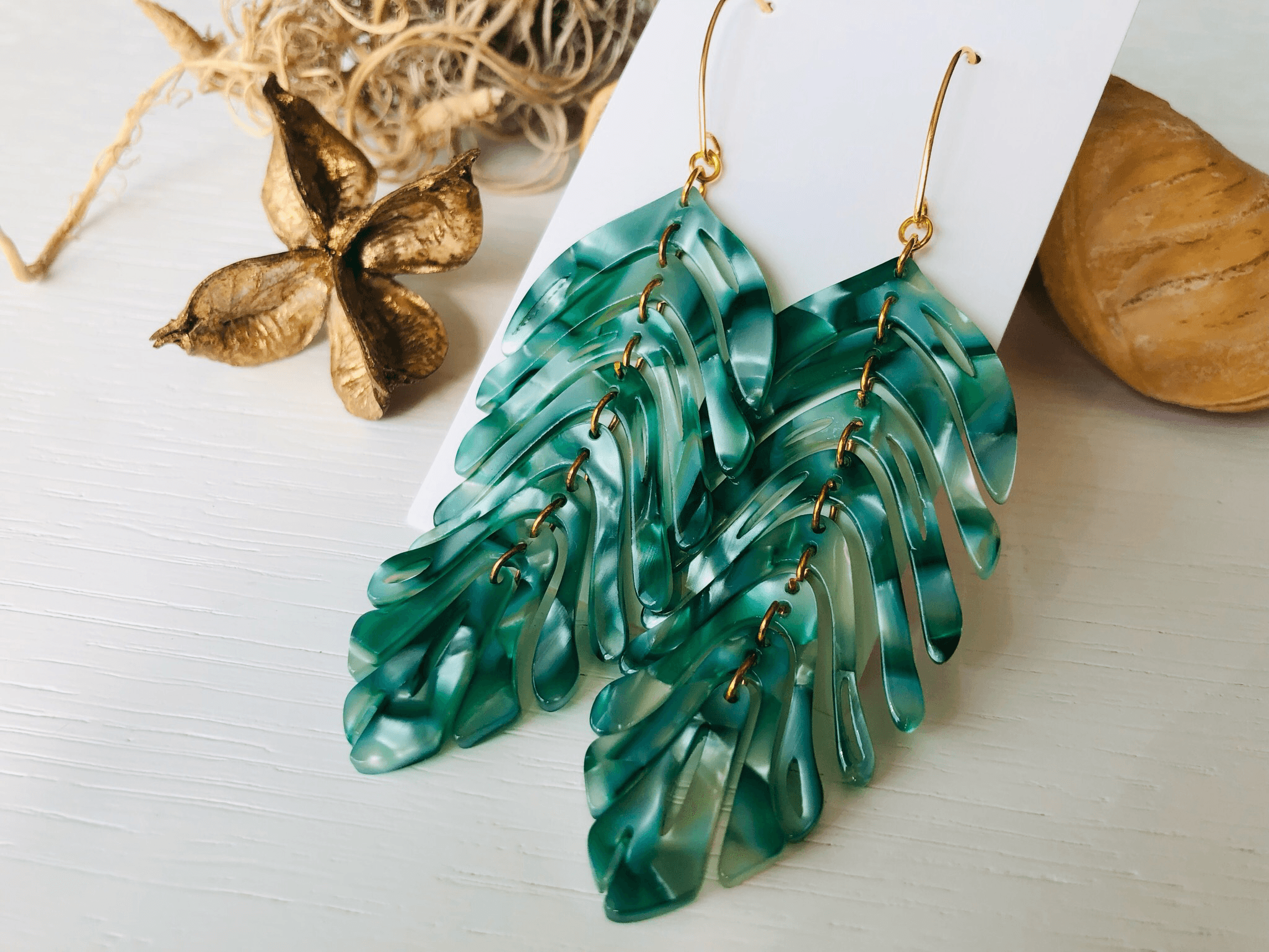 Boucles d’oreilles feuilles articulées résine RUTH - Créations Uniques