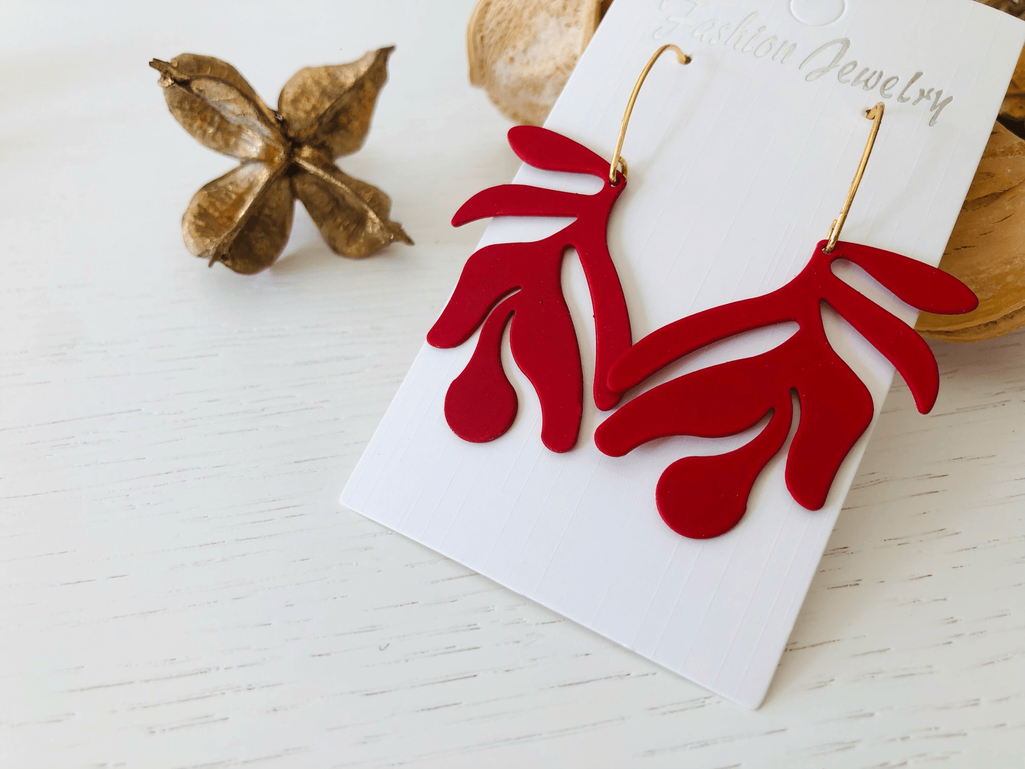 Boucles d’oreilles KELLY feuilles rouges - Créations Uniques