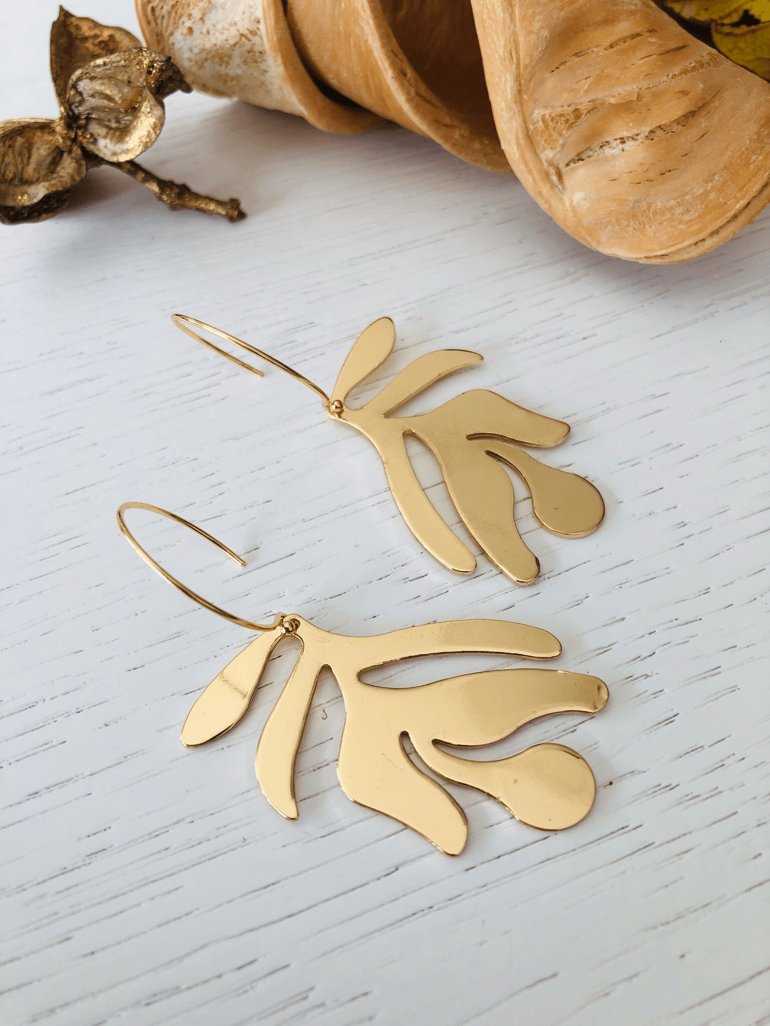 Boucles d’oreilles JUNE feuilles dorées - Créations Uniques - Créations Uniques