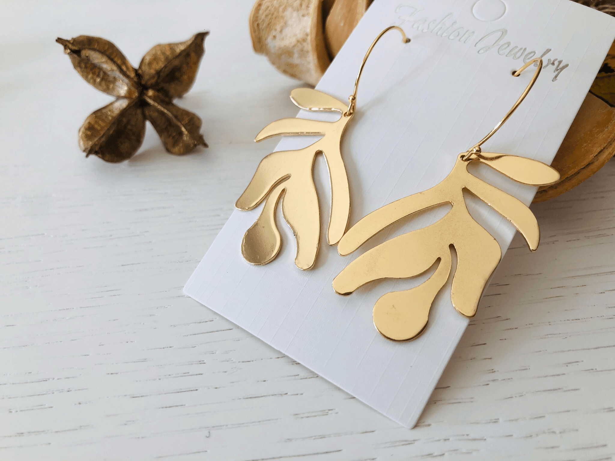 Boucles d’oreilles JUNE feuilles dorées - Créations Uniques - Créations Uniques