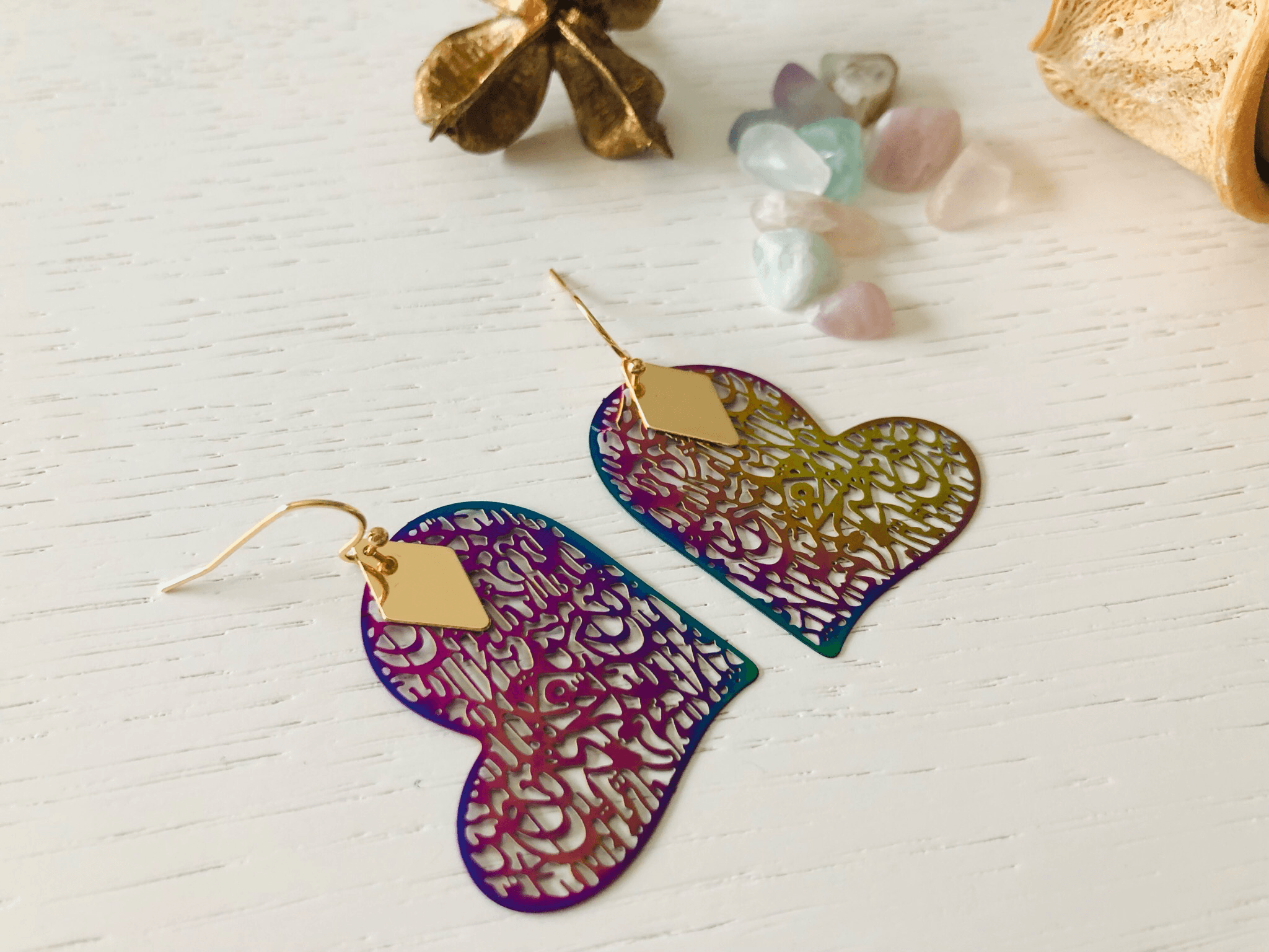 Boucles d’oreilles BARBARA cœurs fins et légers - Créations Uniques - Créations Uniques