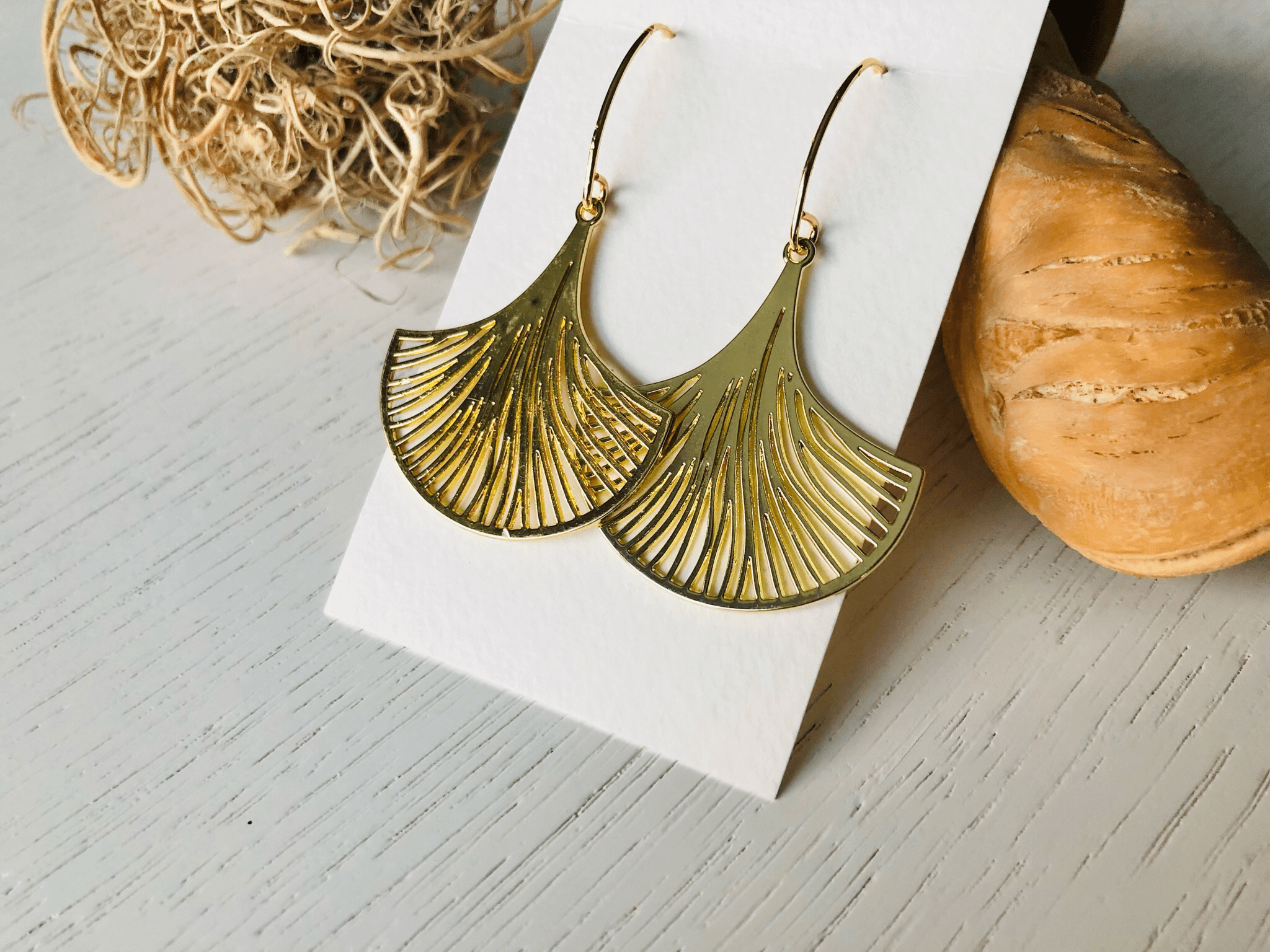 Boucles d’oreilles CHRISTELLE feuilles Ginkgo brillant - Créations Uniques