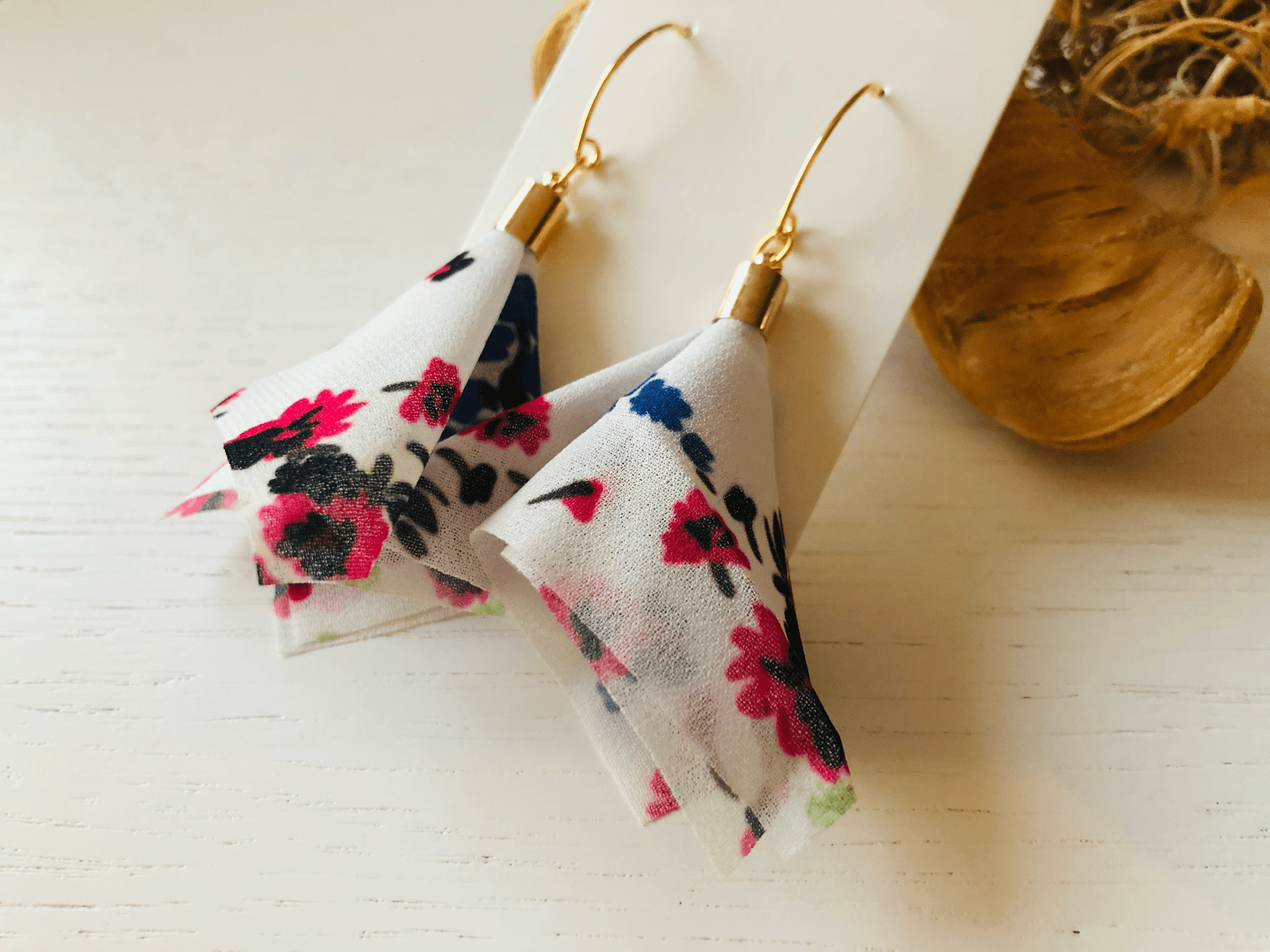 Boucles d’oreilles LAURYN tissu motif fleuri - Créations Uniques - Créations Uniques