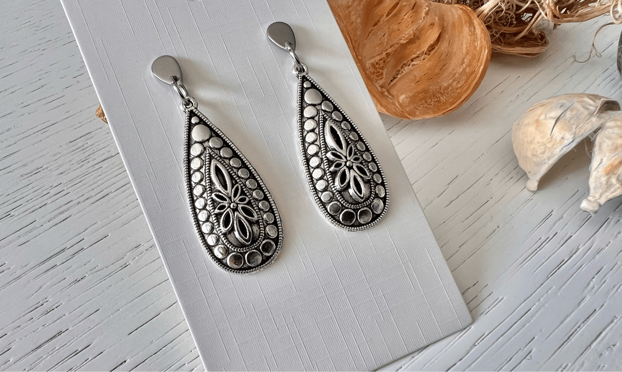 Boucles d’oreilles MARJORIE gouttes argent vieilli - Créations Uniques - Créations Uniques