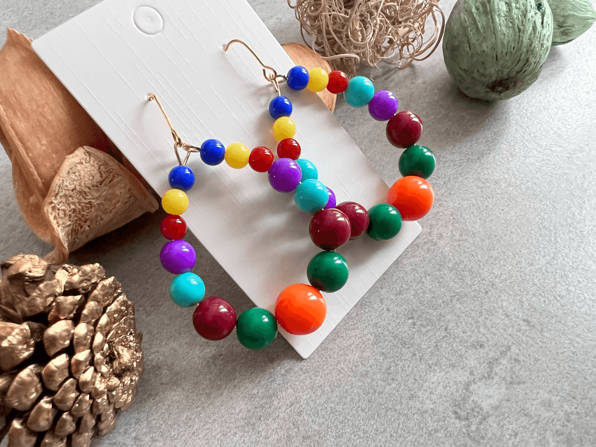 Boucles d’oreilles JANE perles multicolores - Créations Uniques - Créations Uniques