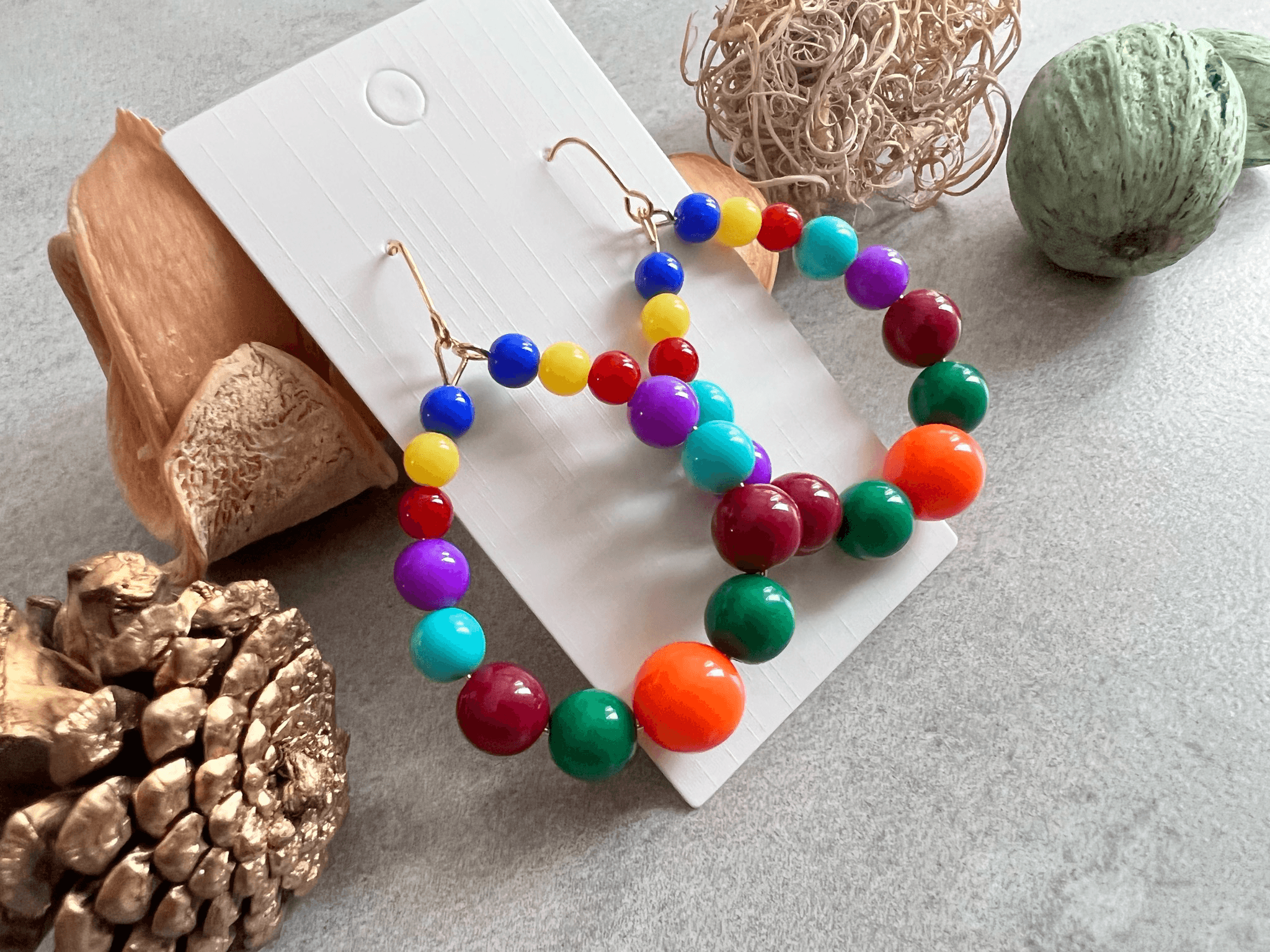 Boucles d’oreilles JANE perles multicolores - Créations Uniques - Créations Uniques