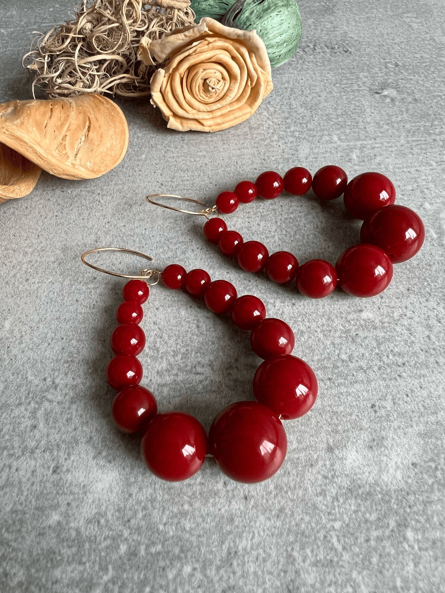 Boucles d’oreilles VINCIANE perles bordeaux - Créations Uniques - Créations Uniques