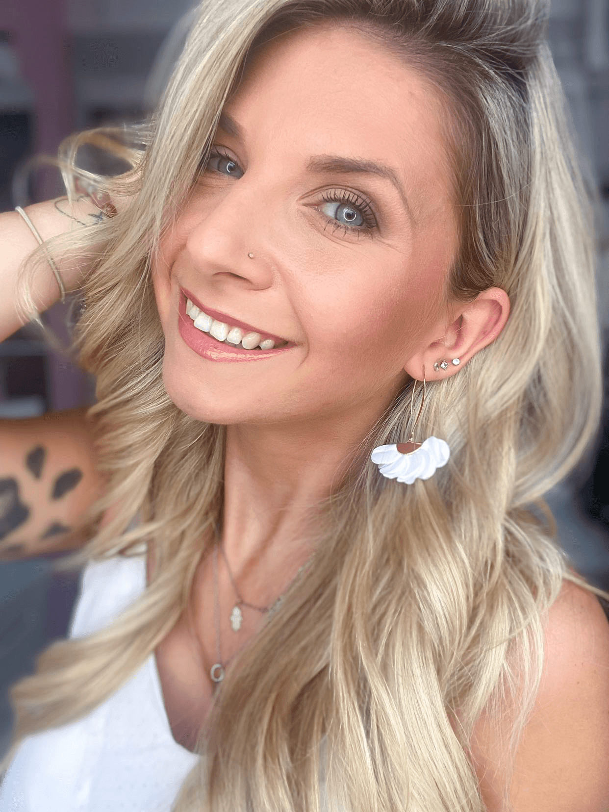 Boucles d’oreilles PAOLA pampilles tissu blanc - Créations Uniques - Créations Uniques