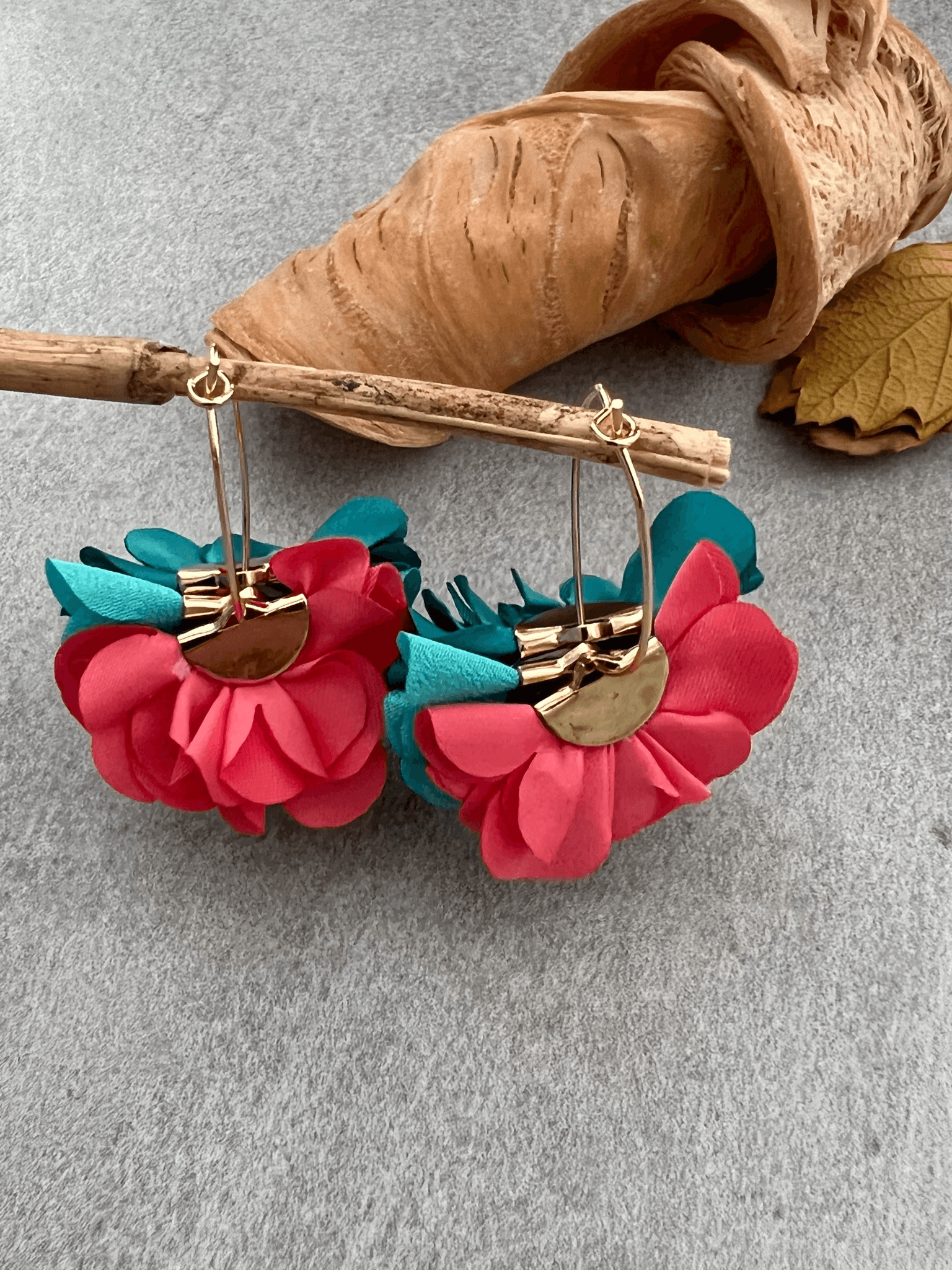 Boucles d’oreilles anneaux ovales FLORENTINE pampilles tissu tricolores - Créations Uniques - Créations Uniques