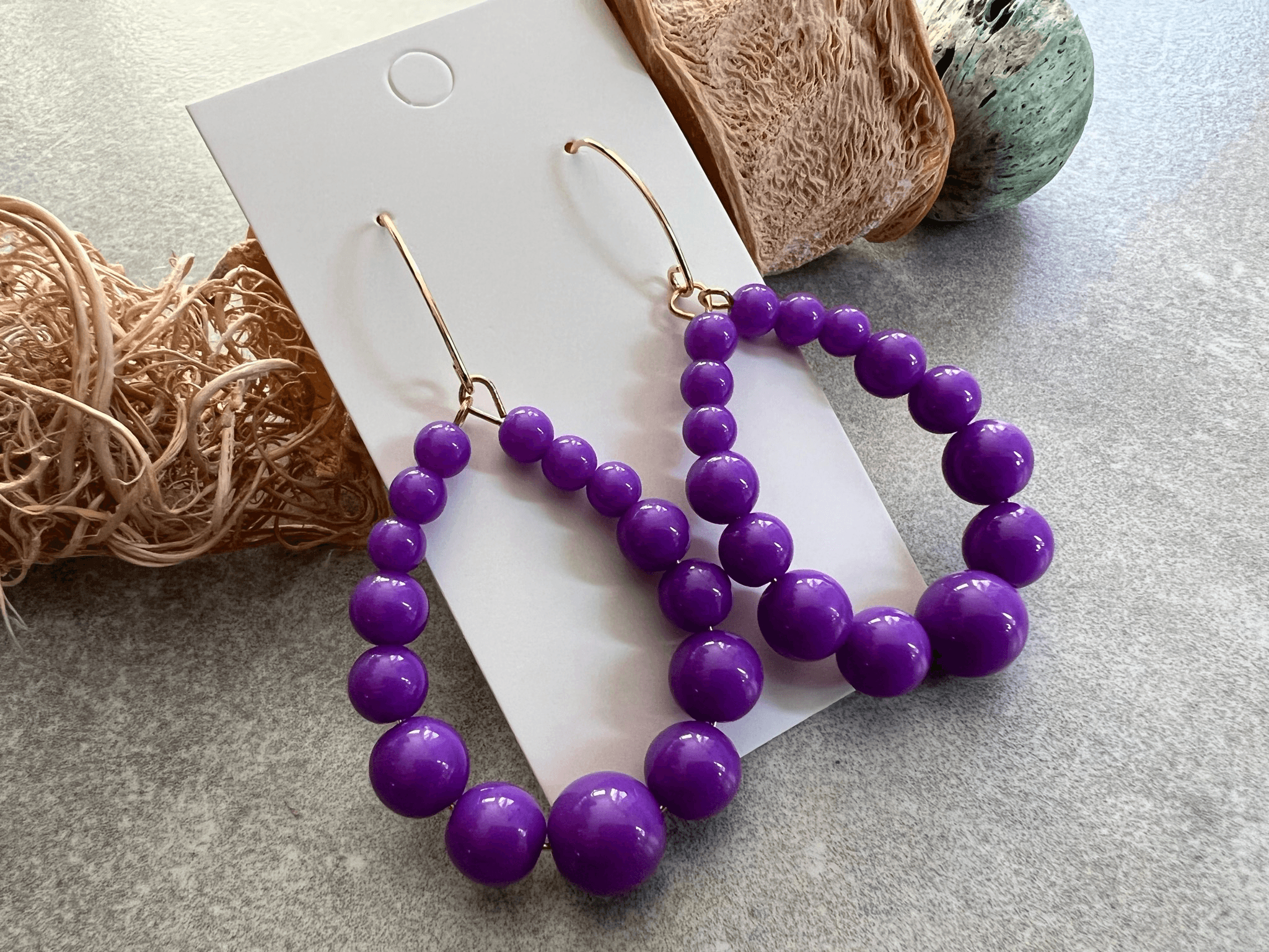 Boucles d’oreilles JANE perles violettes - Créations Uniques - Créations Uniques
