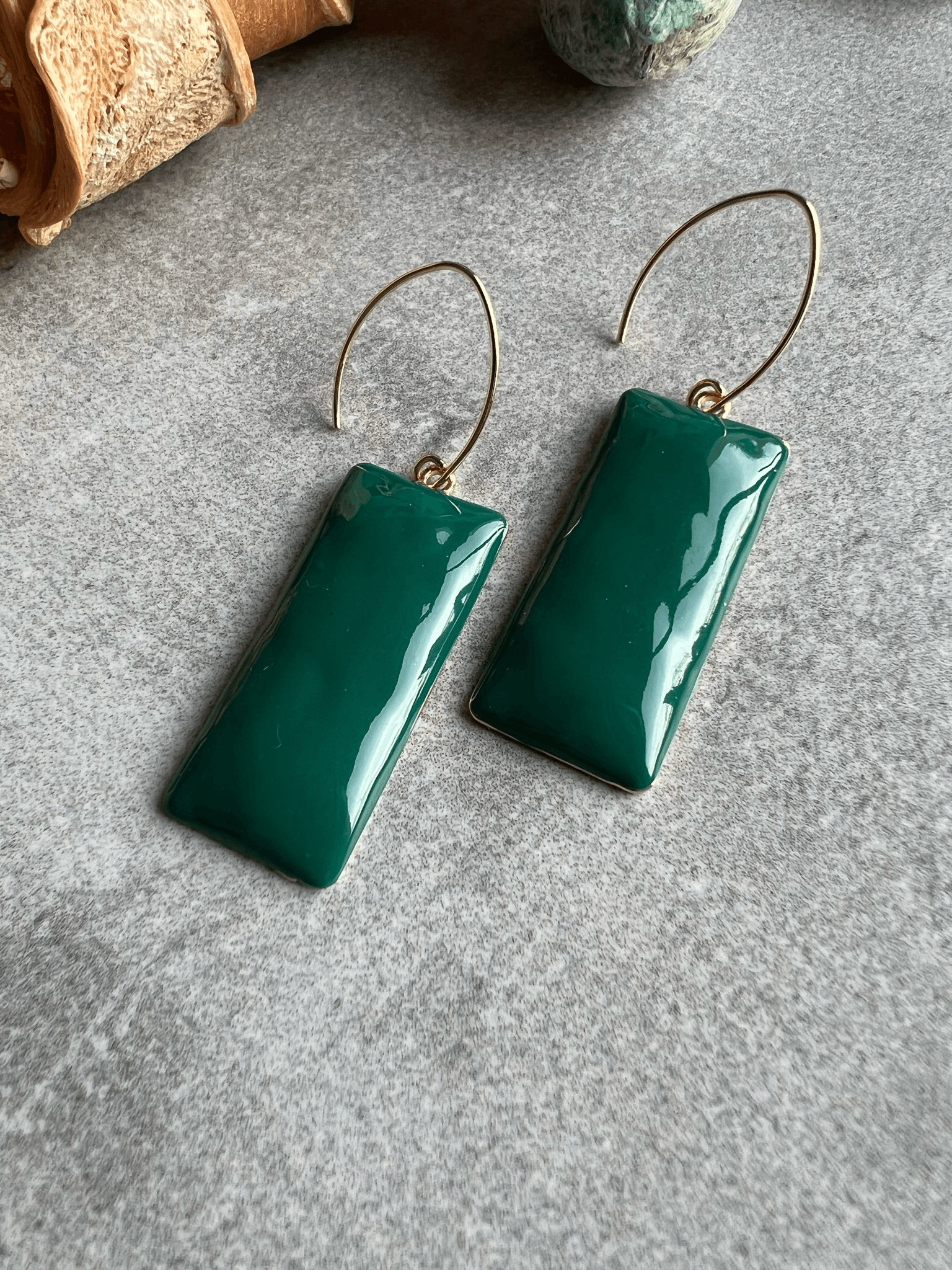 Boucles d’oreilles BETSY rectangles vert sapin - Créations Uniques - Créations Uniques