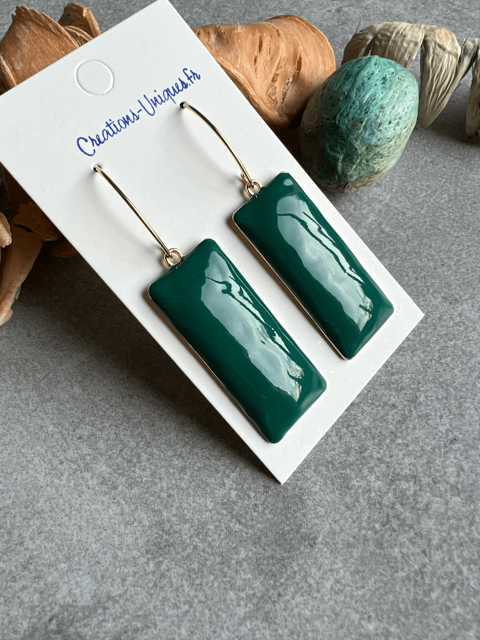Boucles d’oreilles BETSY rectangles vert sapin - Créations Uniques - Créations Uniques