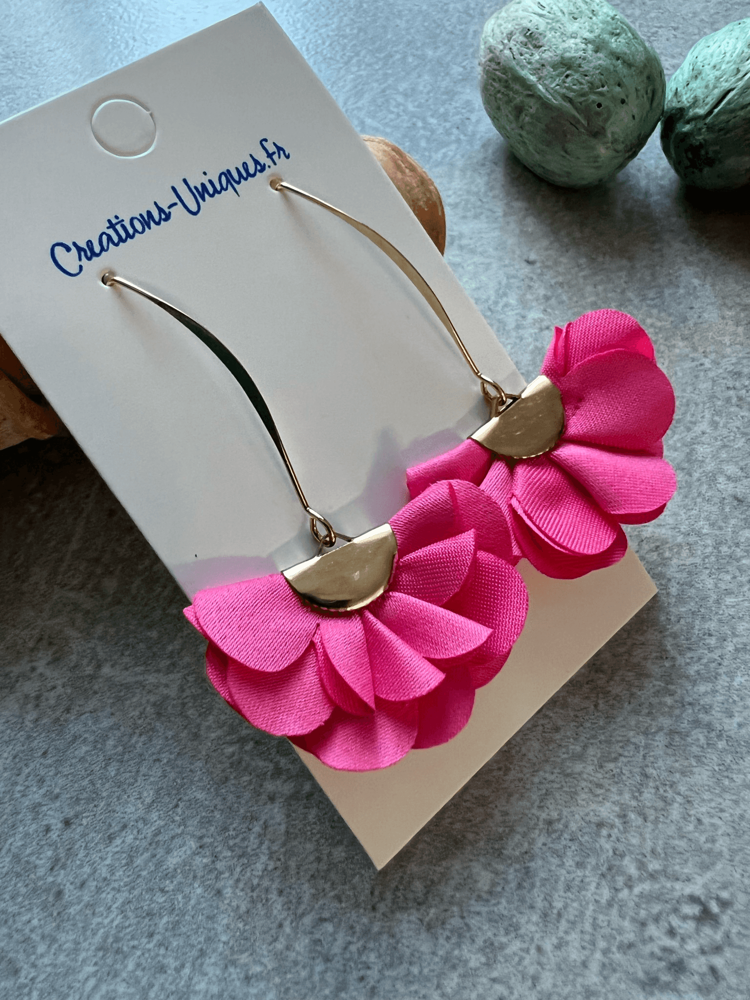 Boucles d’oreilles ROSE-ANGELA pampilles tissu rose - Créations Uniques - Créations Uniques