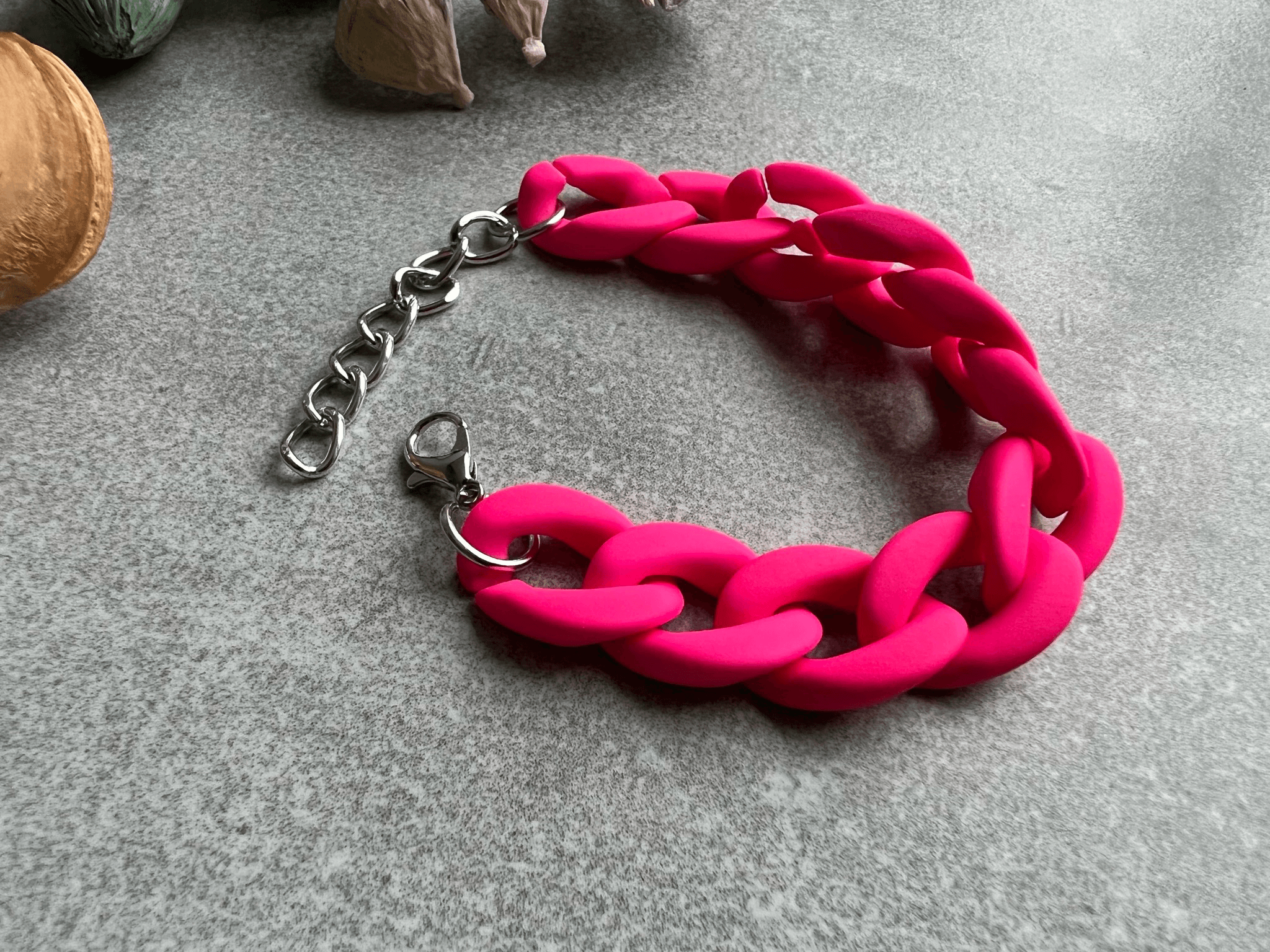 Bracelet EDDY maillons rose fluo - Créations Uniques
