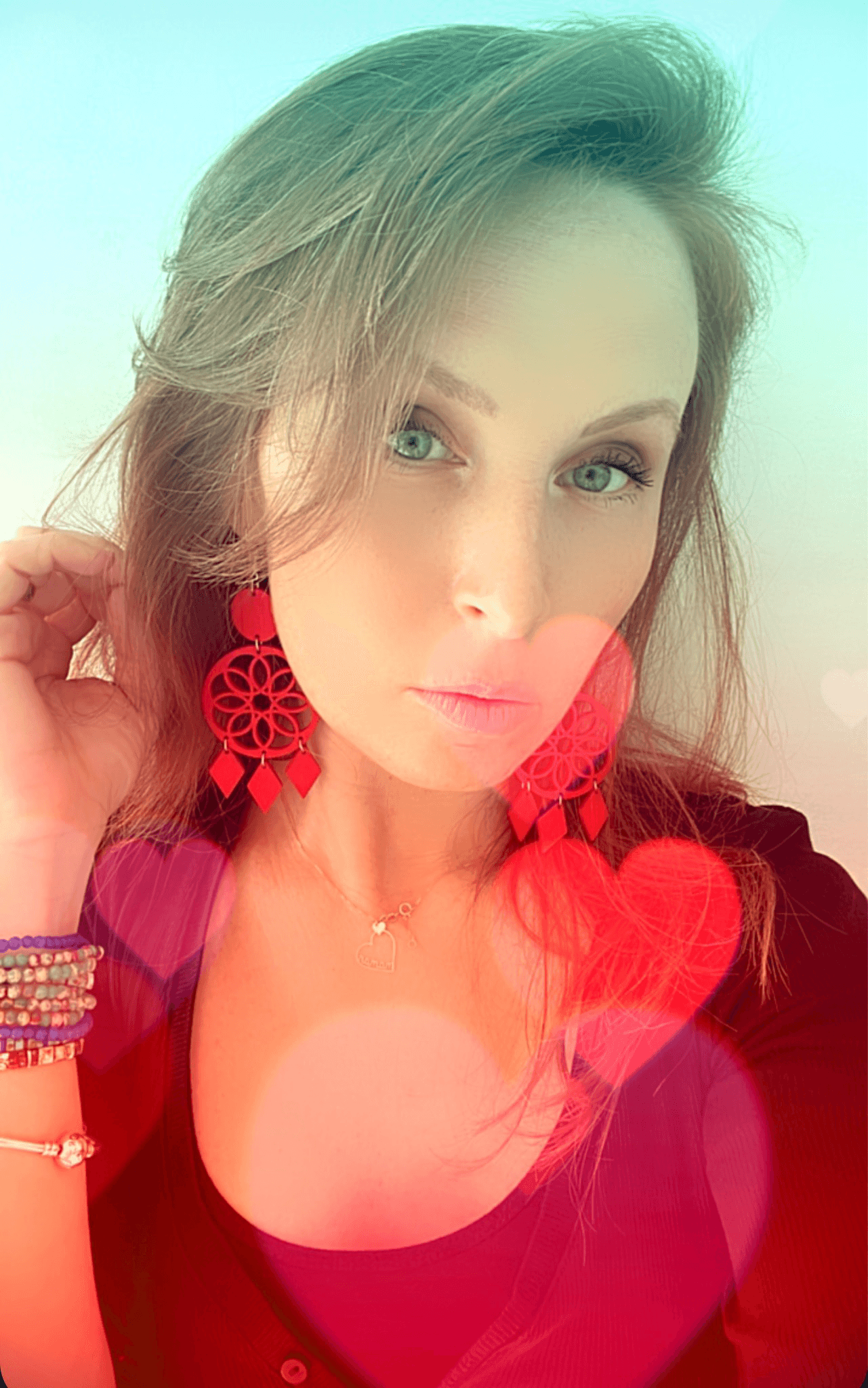 Boucles d’oreilles LILOU attrape-rêves bois rouge - Créations Uniques