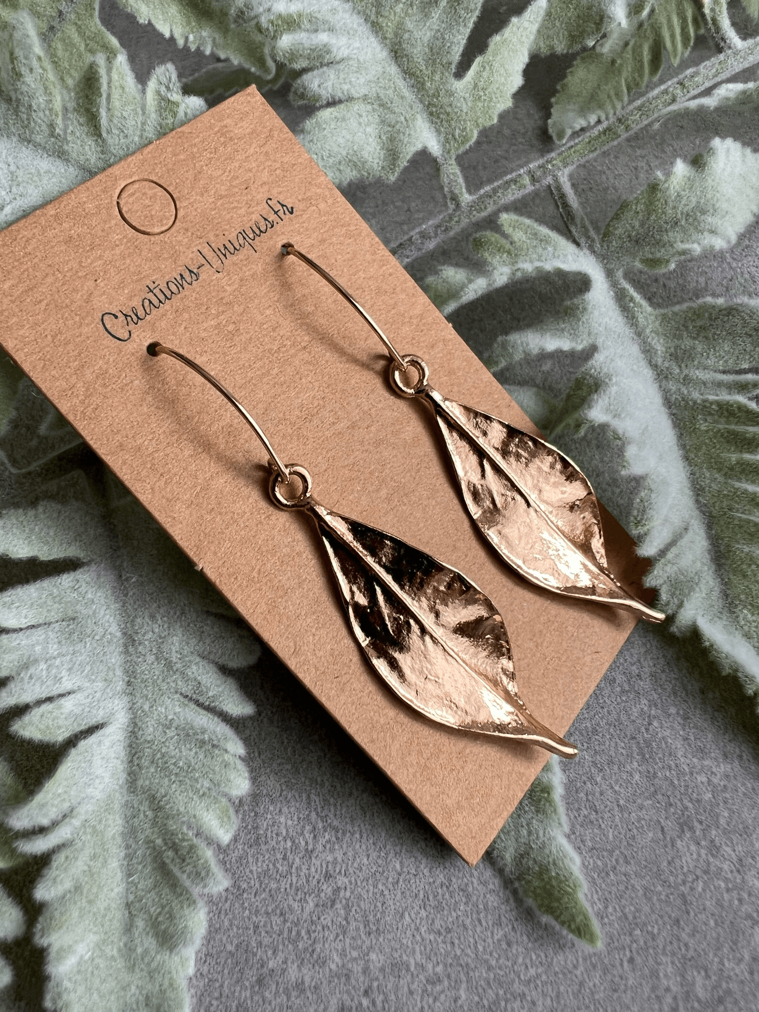 Boucles d’oreilles MALLAURY longues feuilles dorées - Créations Uniques - Créations Uniques