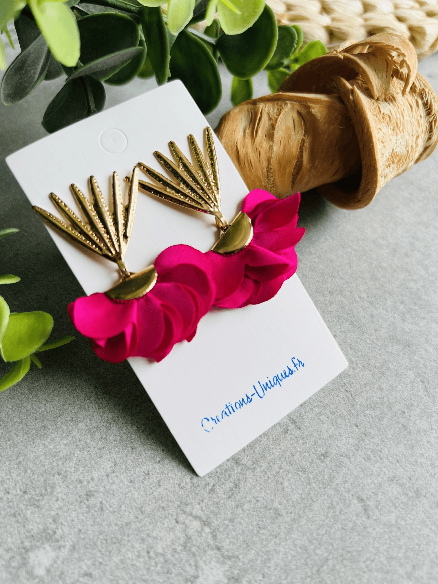 Boucles d’oreilles JACQUELINE pampilles tissu Fushia - Créations Uniques - Créations Uniques