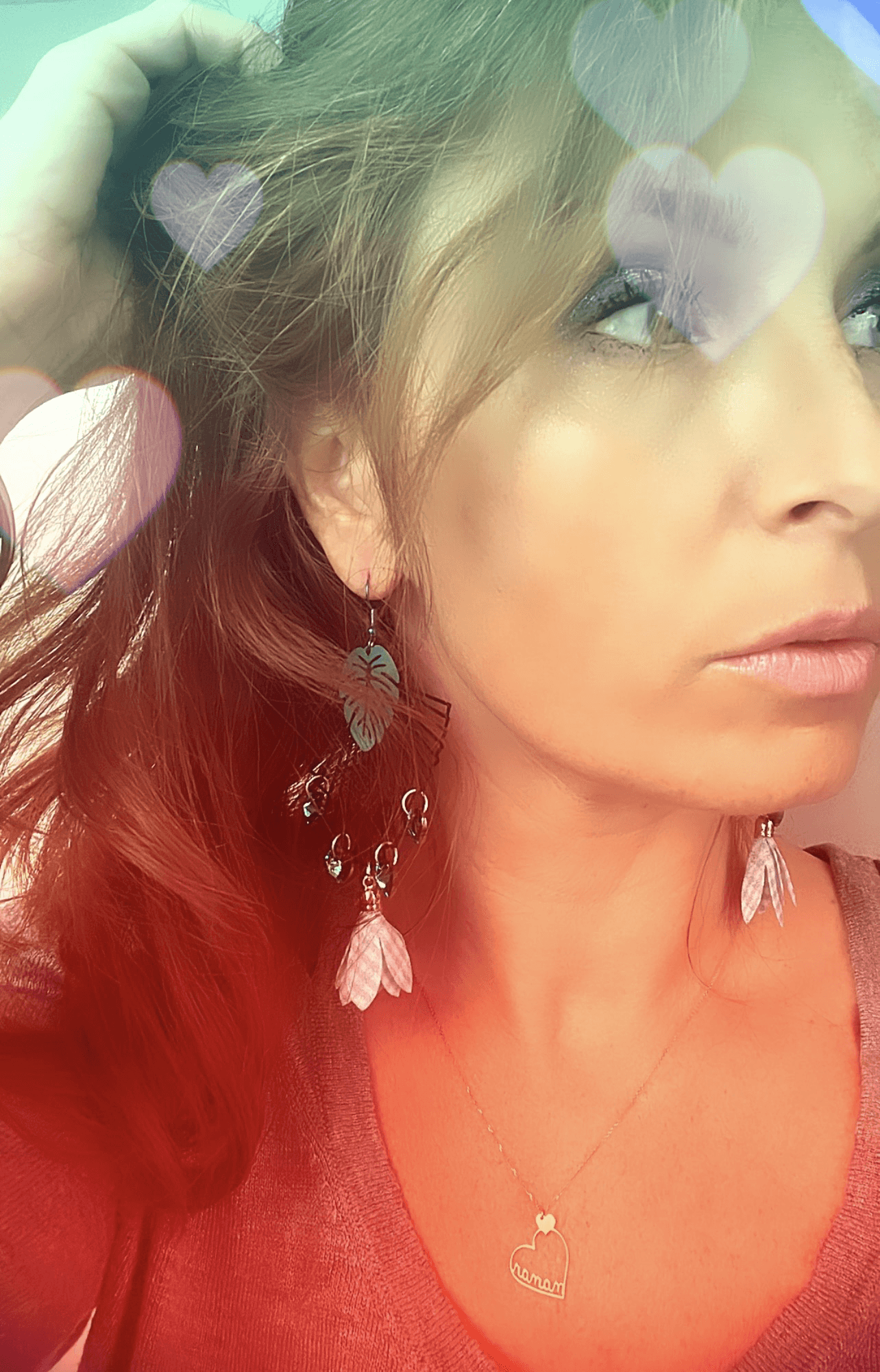 Boucles d’oreilles YVETTE cœurs Crystal bleu Bermudes et pompons Vichy - Créations Uniques - Créations Uniques