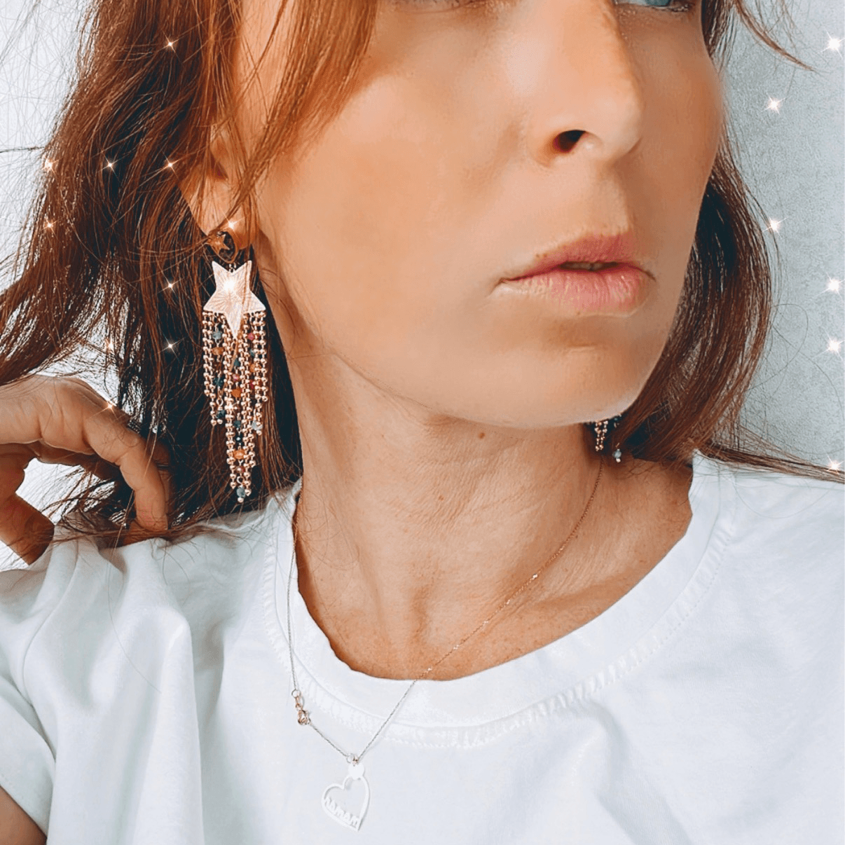 Boucles d’oreilles REGGIE étoiles dorées et perles multicolores - Créations Uniques