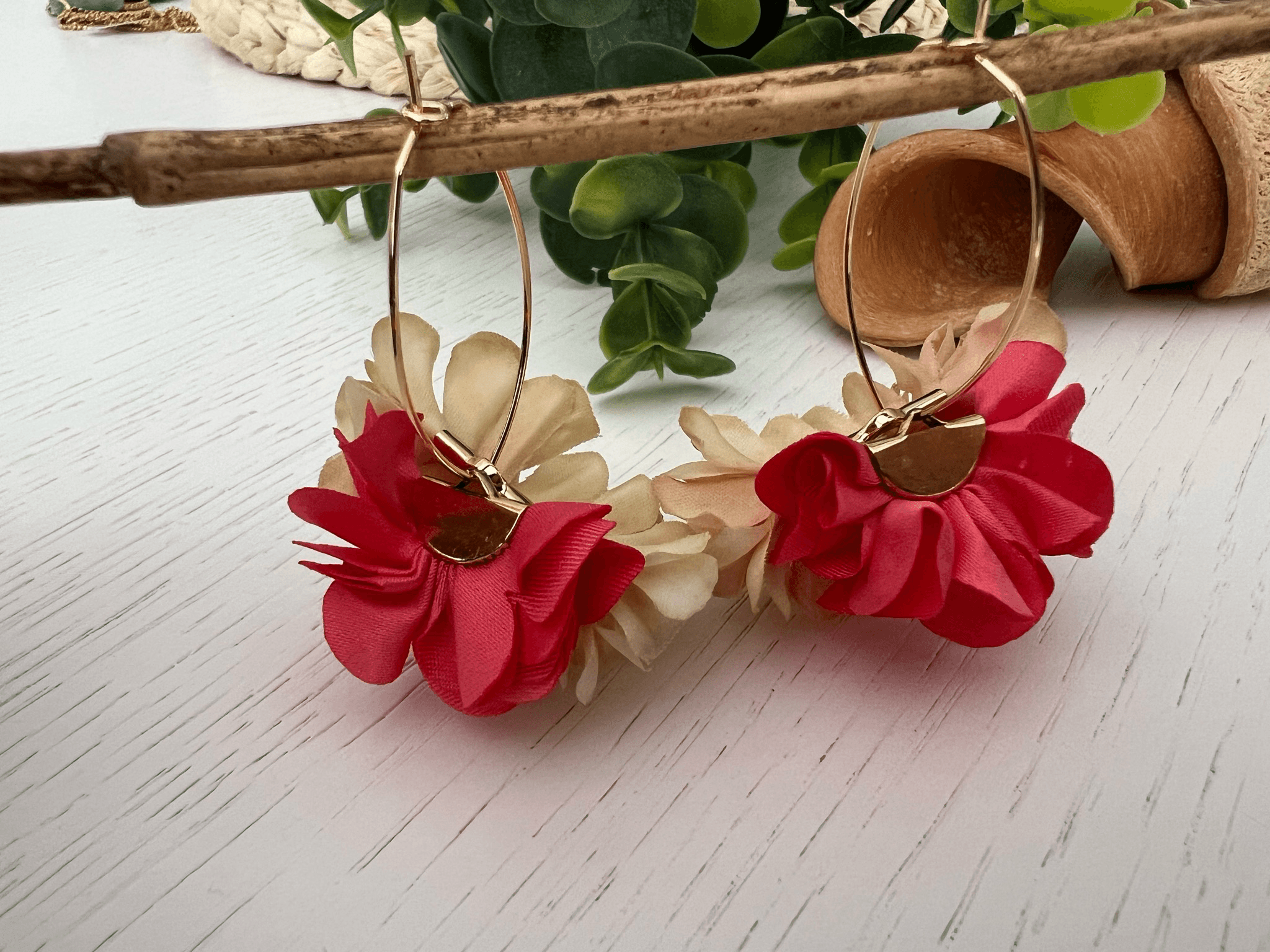 Boucles d’oreilles ELISABETH pampilles fleurs tissu - Créations Uniques - Créations Uniques