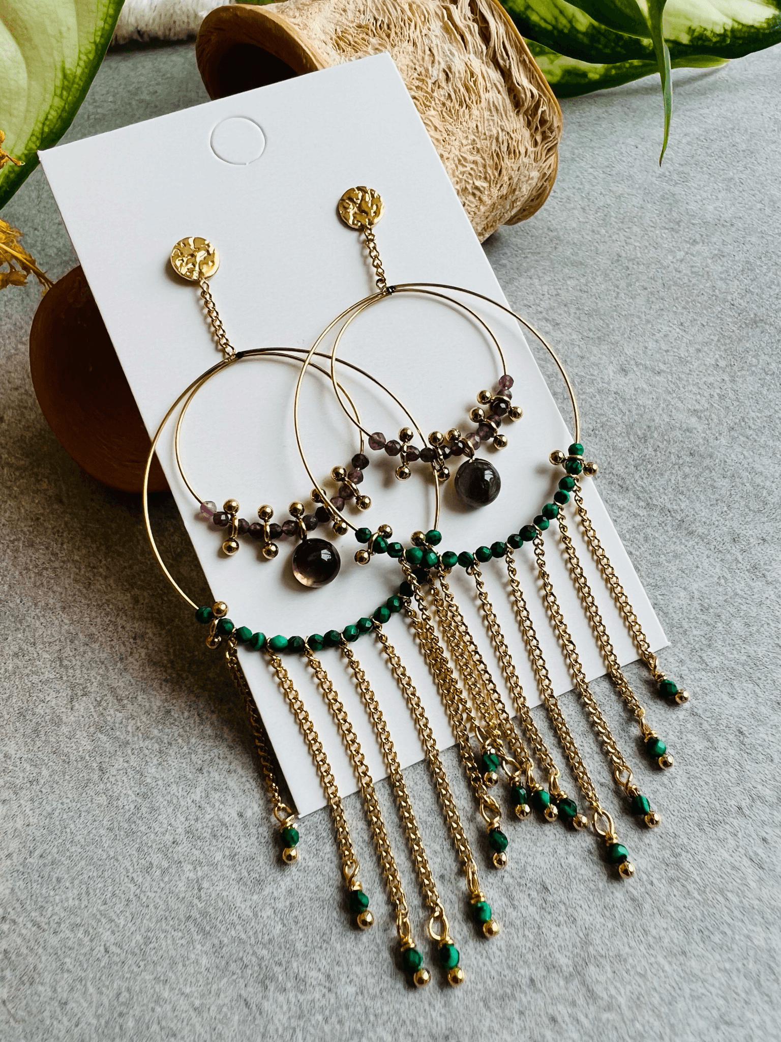 Boucles d’oreilles ANNABELLE perles mauve et vert - Créations Uniques