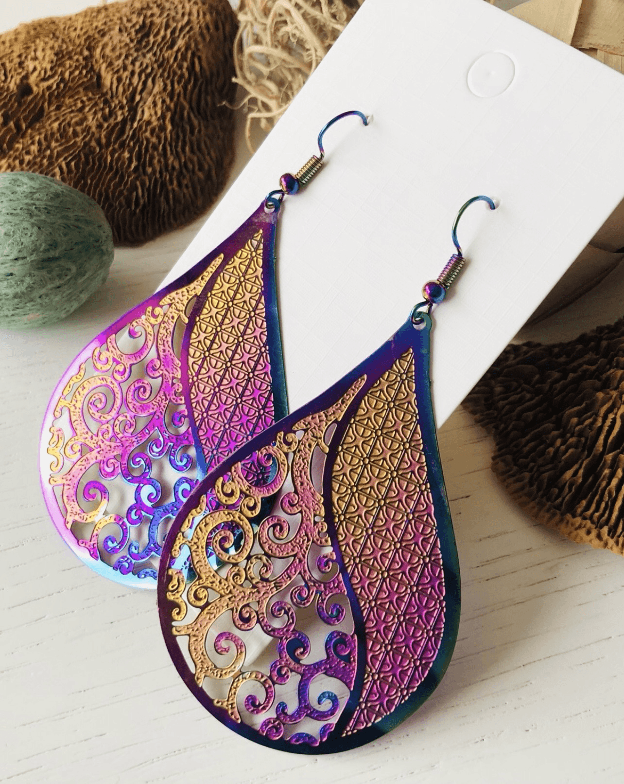 Boucles d’oreilles SHOSHANA gouttes reflets violets - Créations Uniques - Créations Uniques