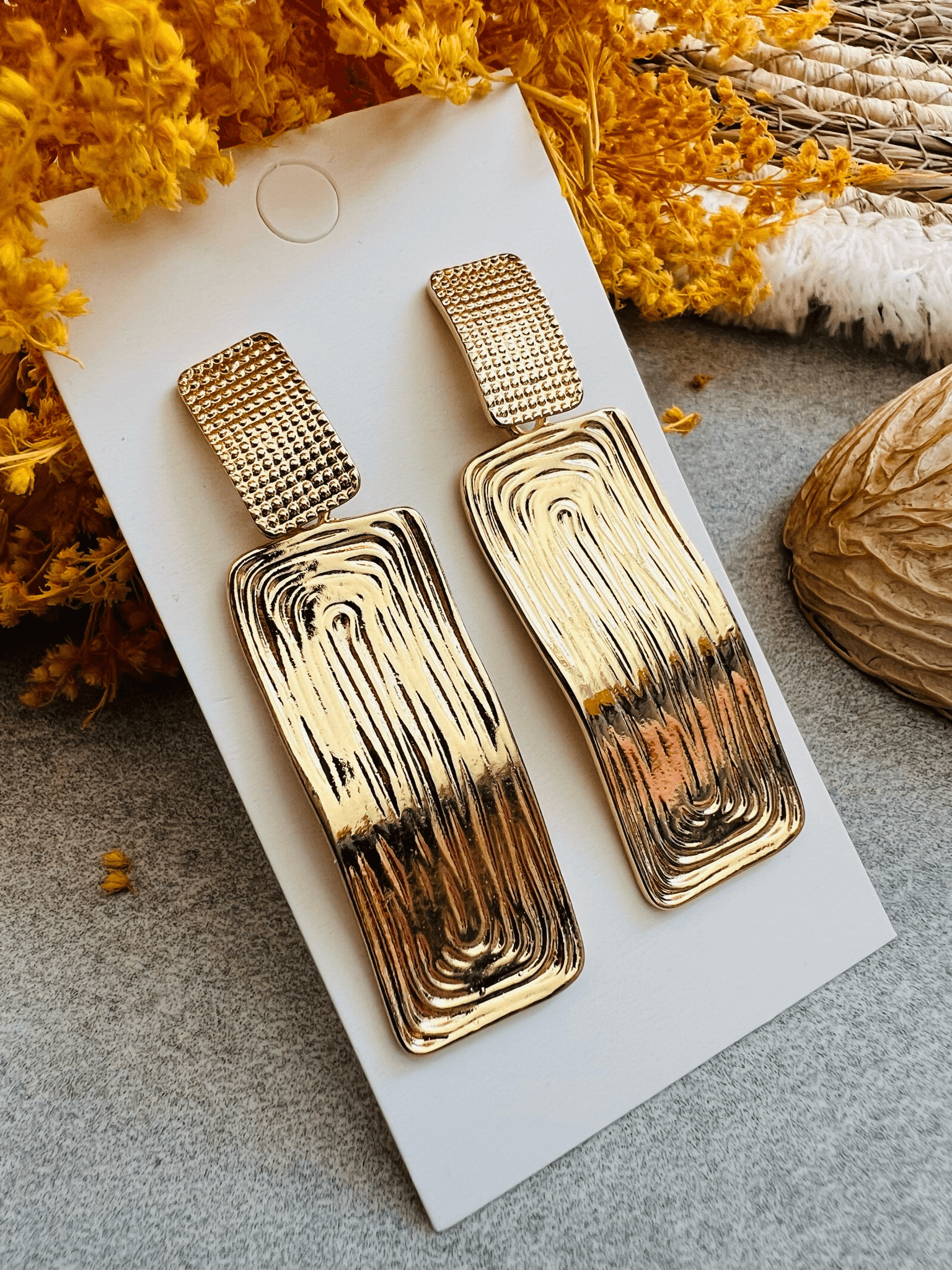 Boucles d’oreilles JANISSE rectangles dorés - Créations Uniques