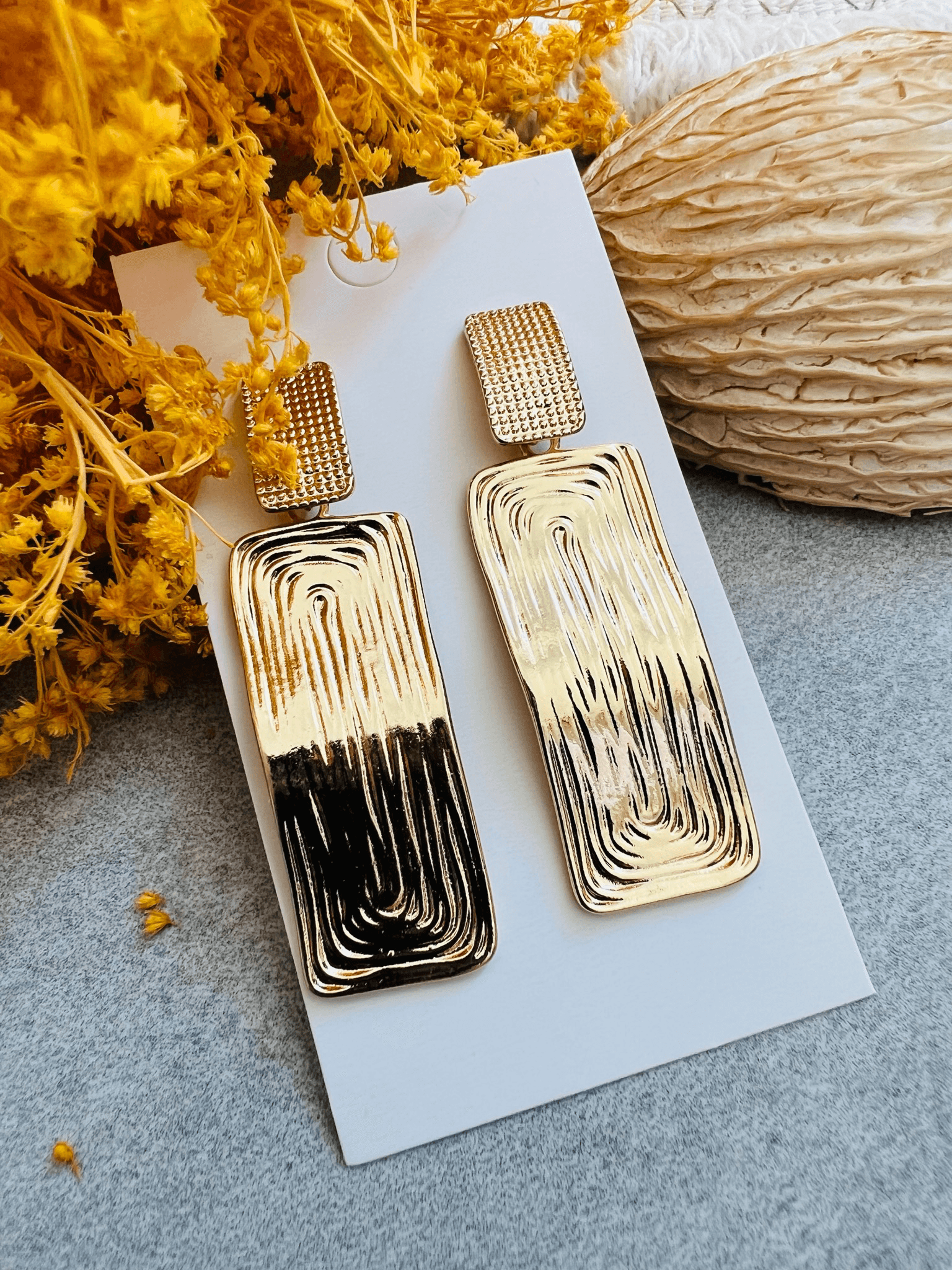 Boucles d’oreilles JANISSE rectangles dorés - Créations Uniques