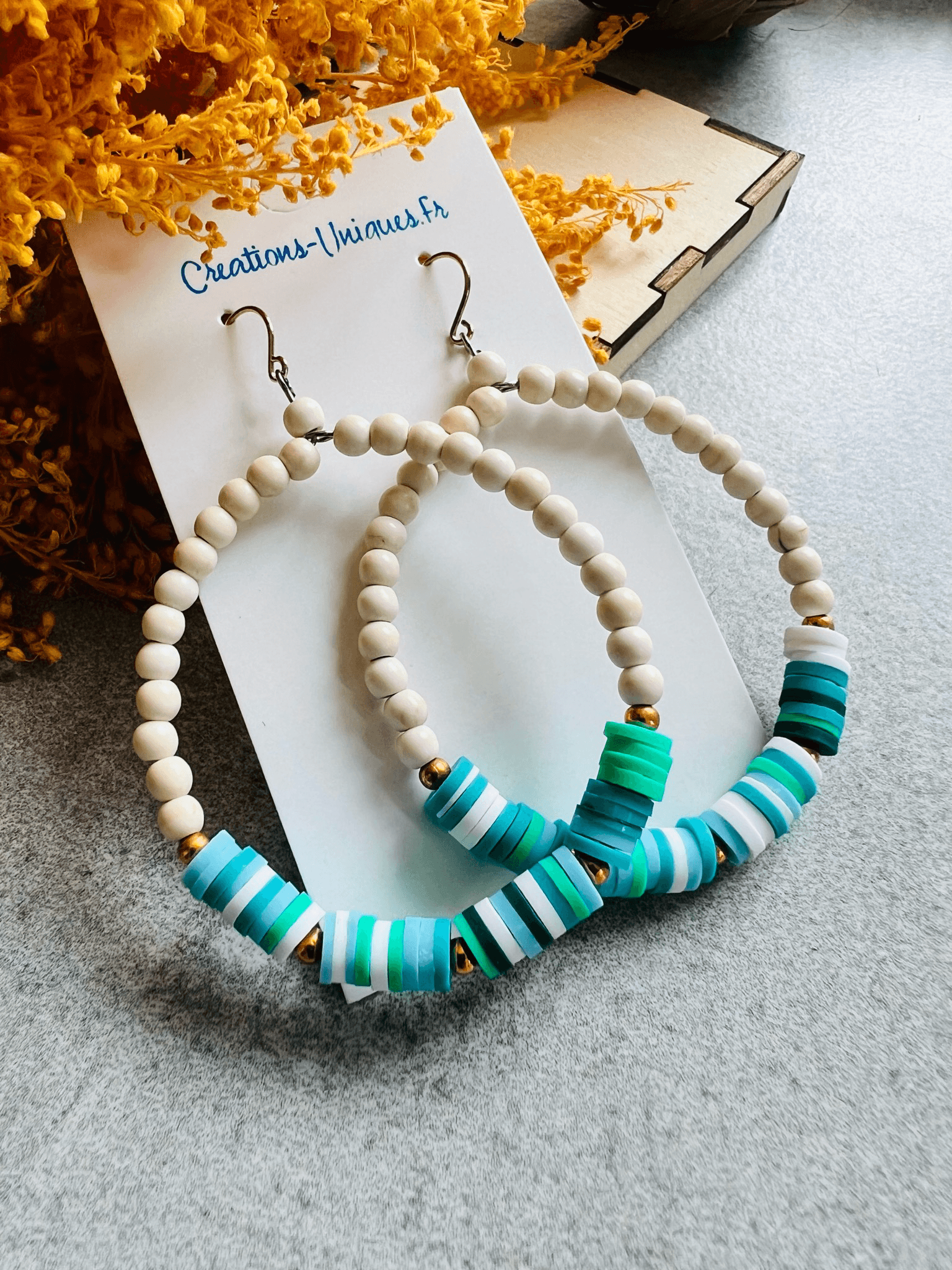 Boucles d’oreilles VERONIK perles polymère turquoise - Créations Uniques - Créations Uniques