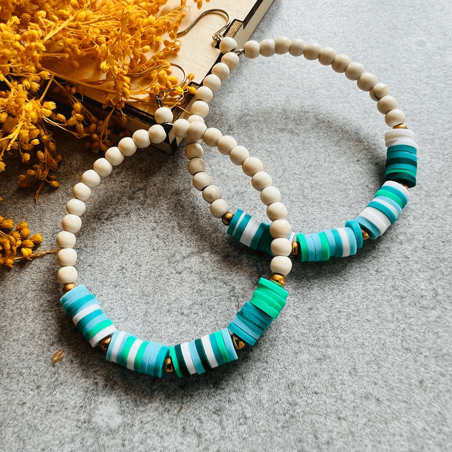 Boucles d’oreilles VERONIK perles polymère turquoise - Créations Uniques - Créations Uniques