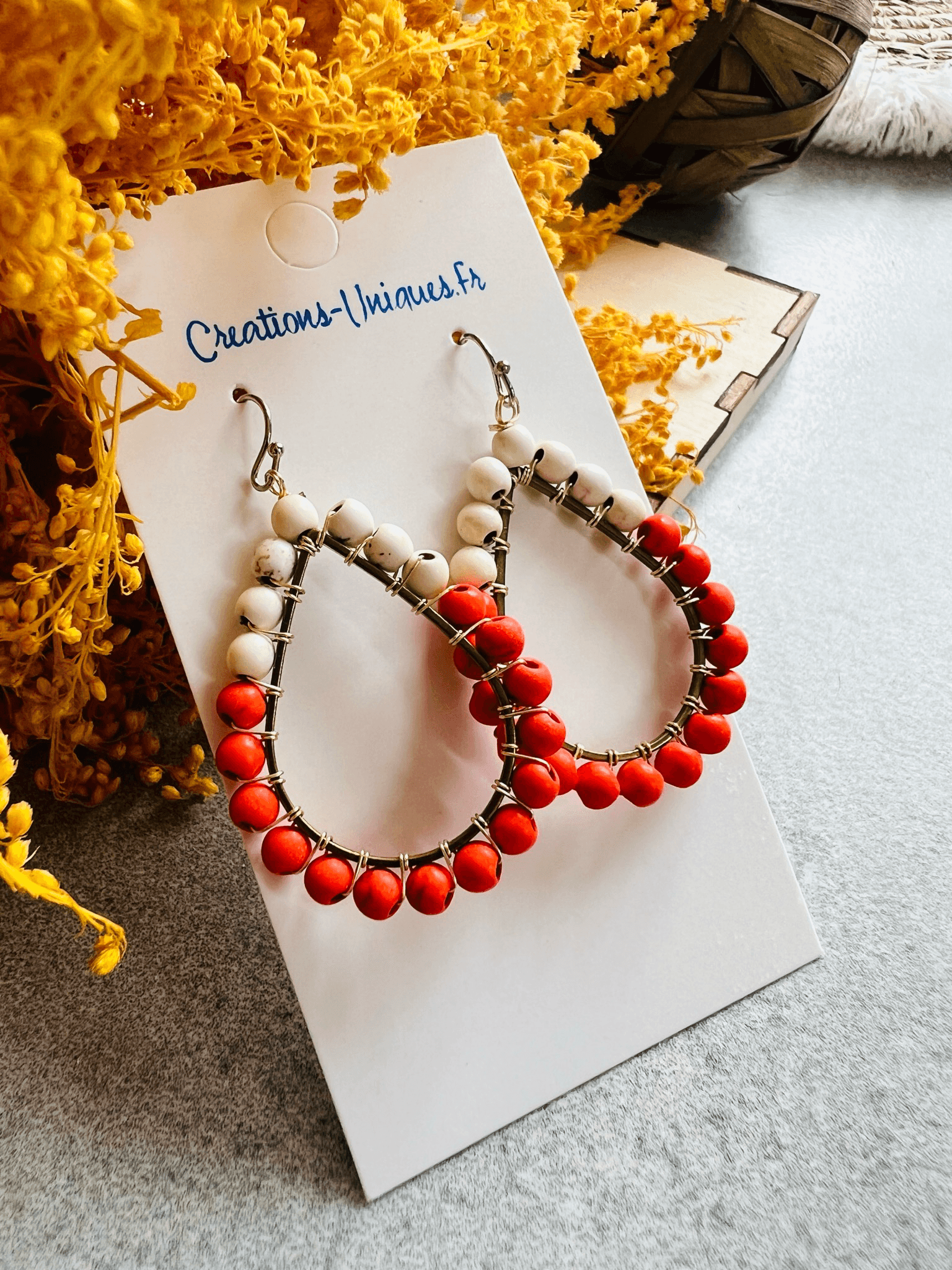 Boucles d’oreilles gouttes YELINA perles oranges et beiges - Créations Uniques - Créations Uniques