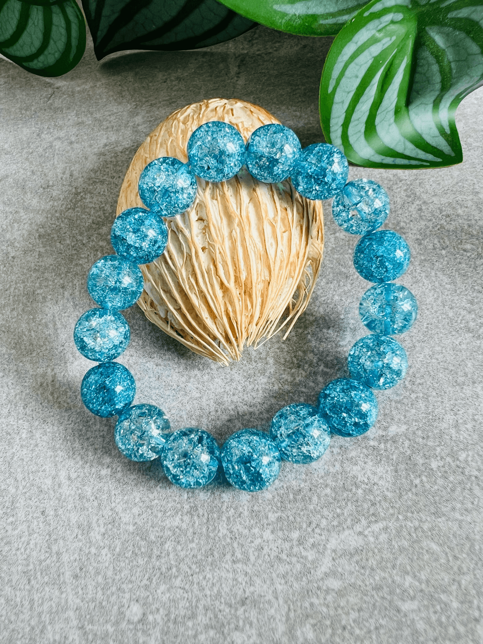 Bracelet BLEU perles effet craquelé - Créations Uniques