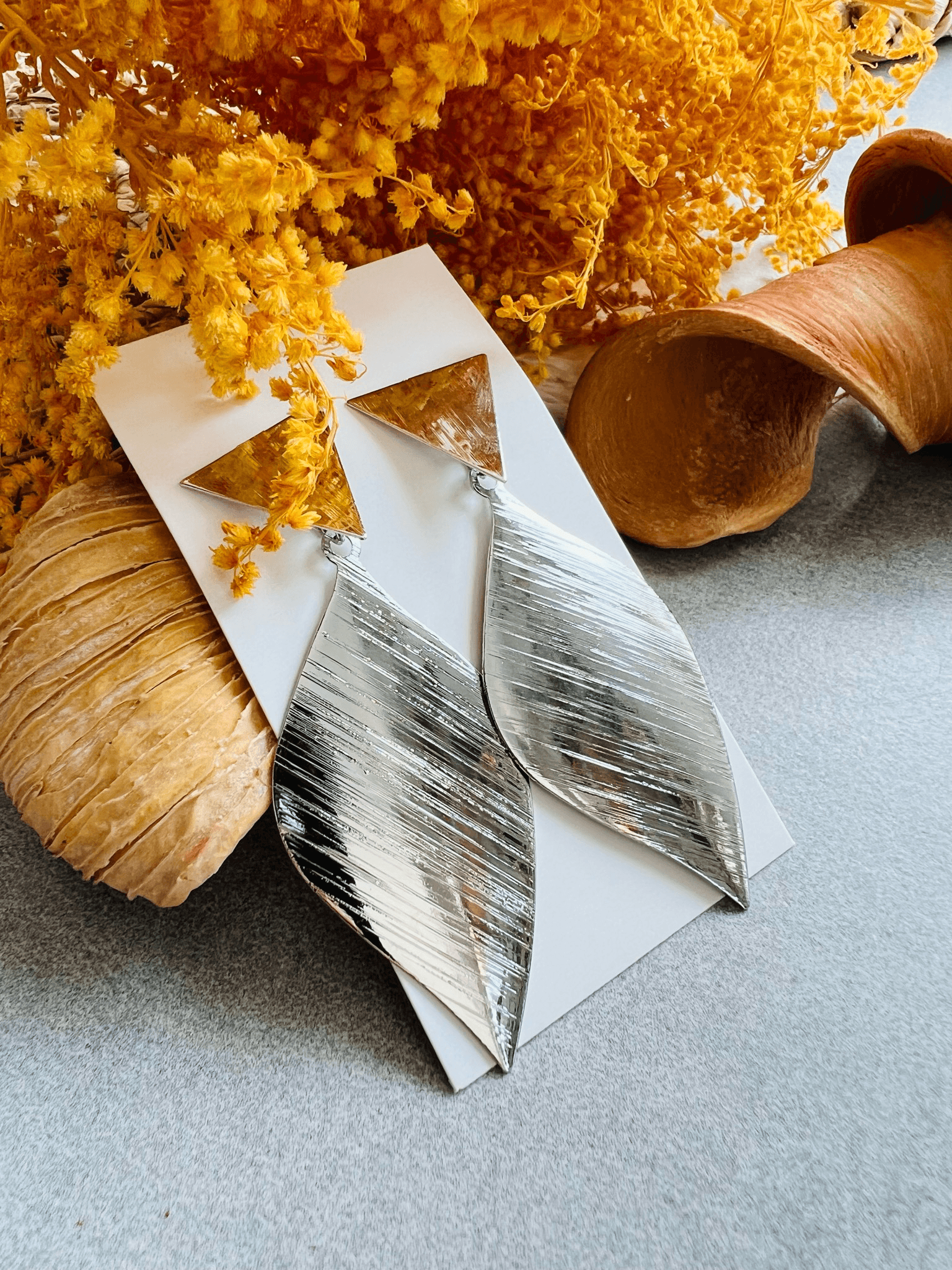 Boucles d'oreilles LEONIE grandes gouttes argentées - Créations Uniques - Créations Uniques