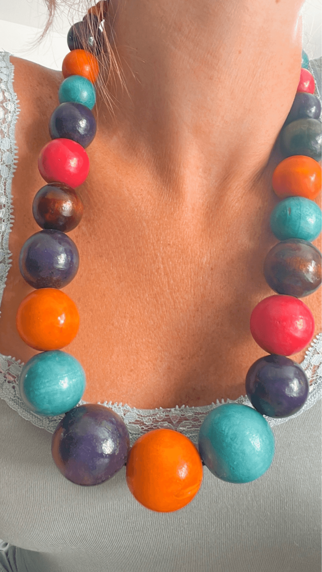 Collier de perles en bois multicolores SORAYA - coup de cœur - Créations Uniques