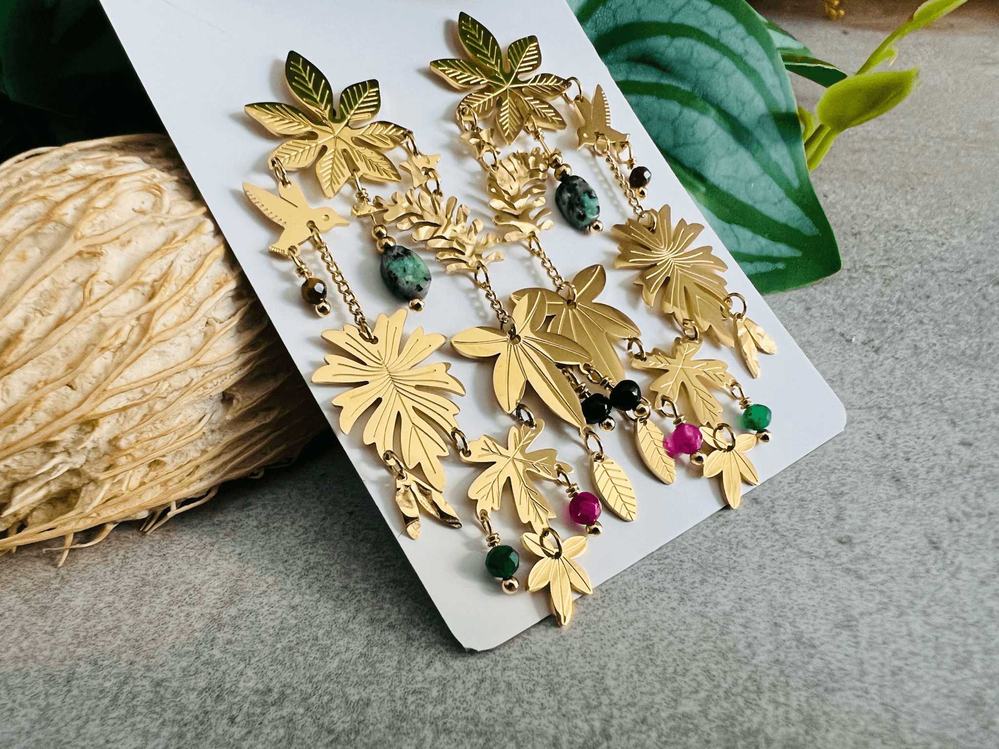 Boucles d’oreilles KATIE feuillage doré - Créations Uniques