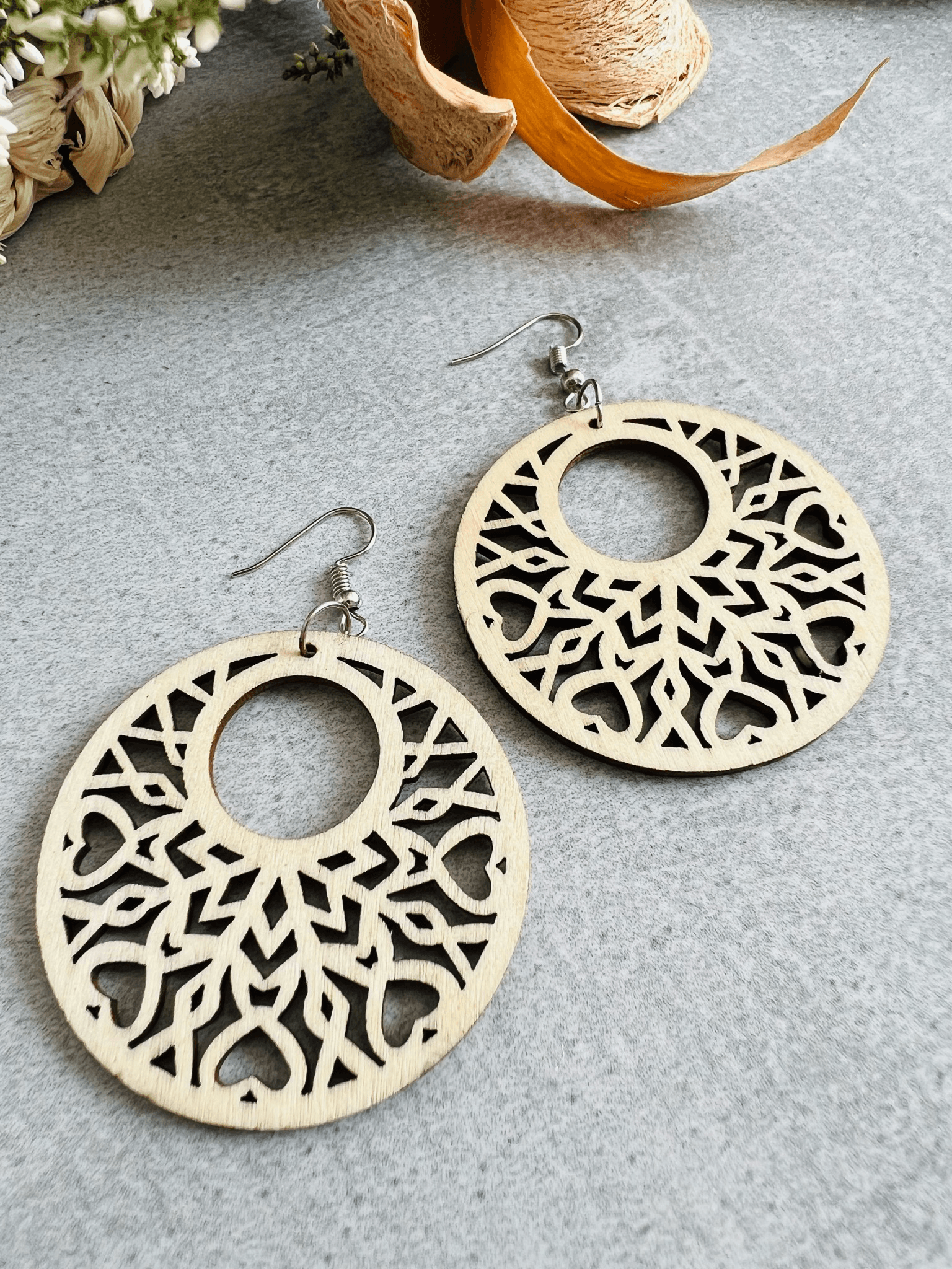 Boucles d’oreilles NOELIE ronds bois beige - Créations Uniques