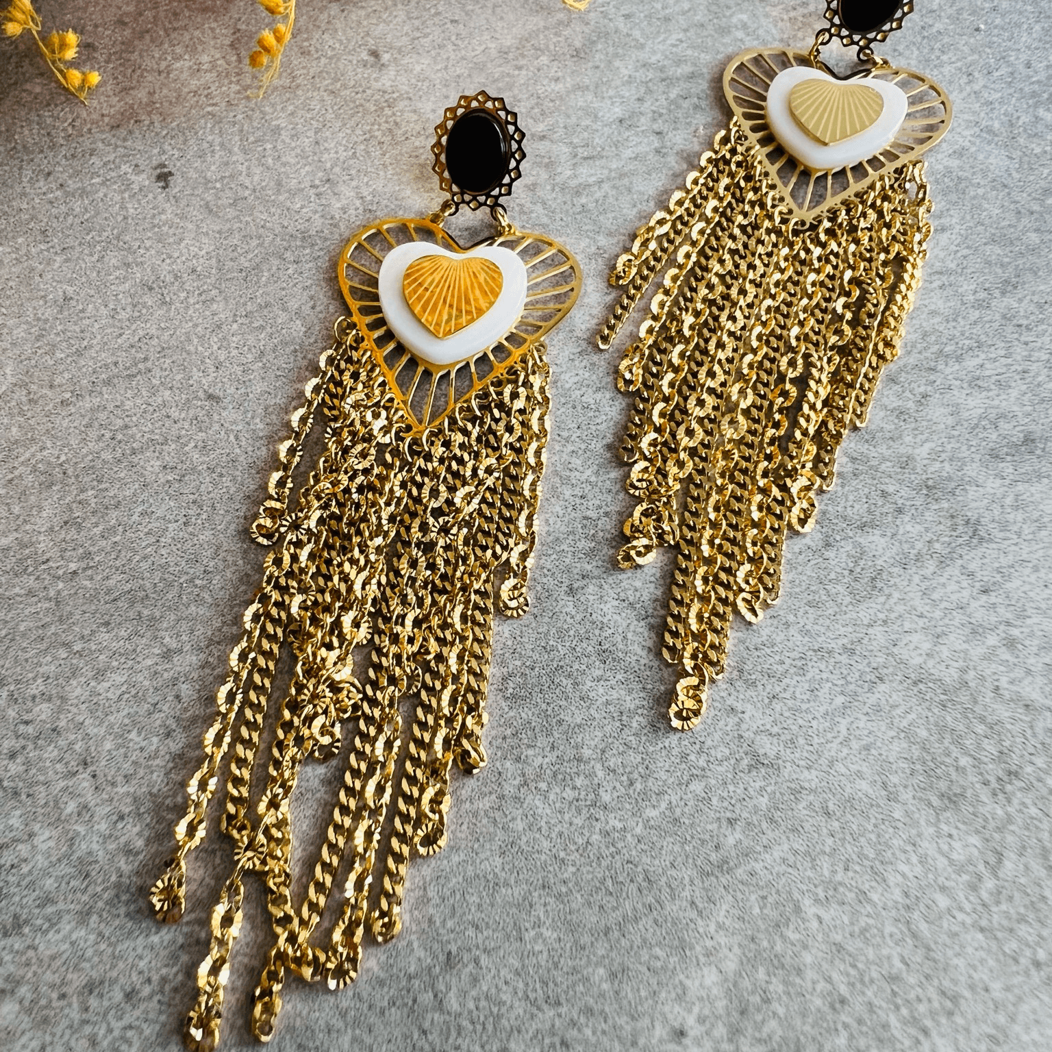 Boucles d’oreilles GRAZIELLA cœurs et chaînes dorés - Créations Uniques